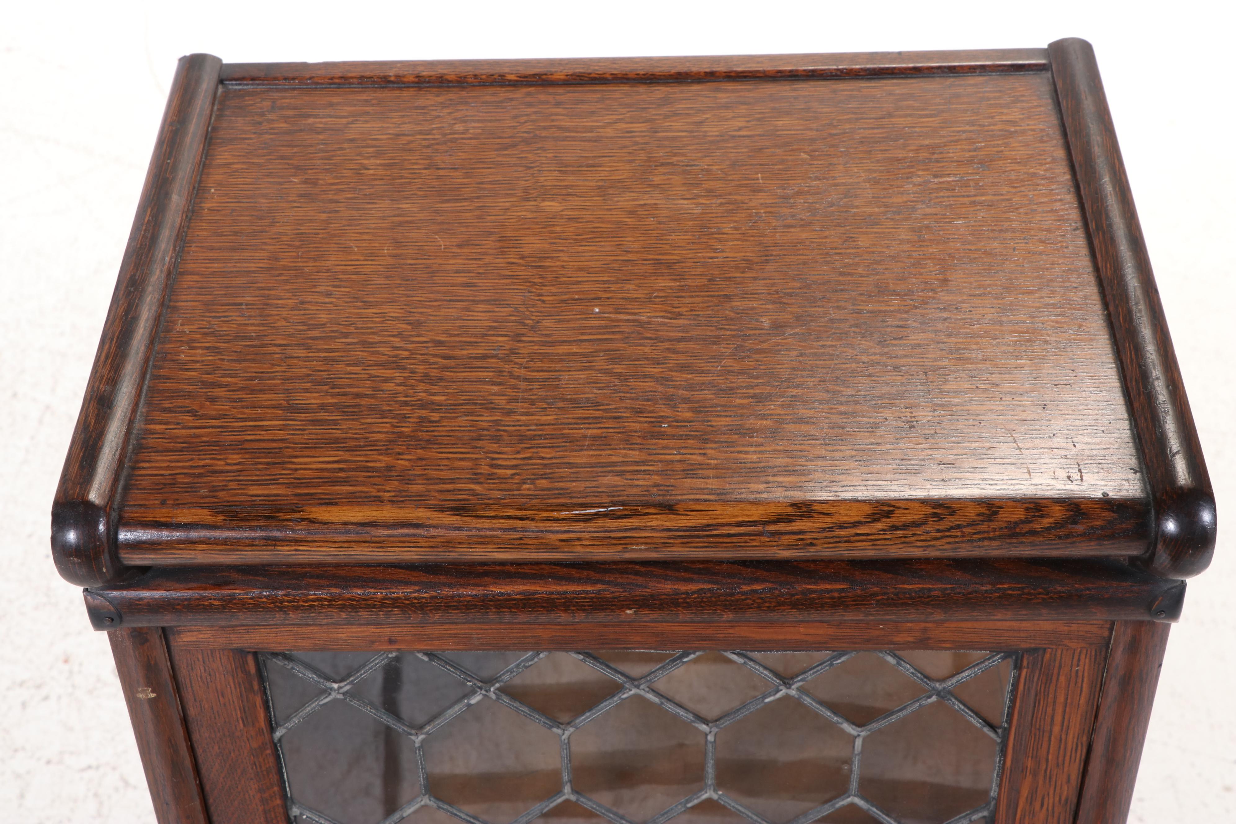 Macey Quartersawn Oak and Leaded Glass Three-Stack Narrow Barrister's Bookcase