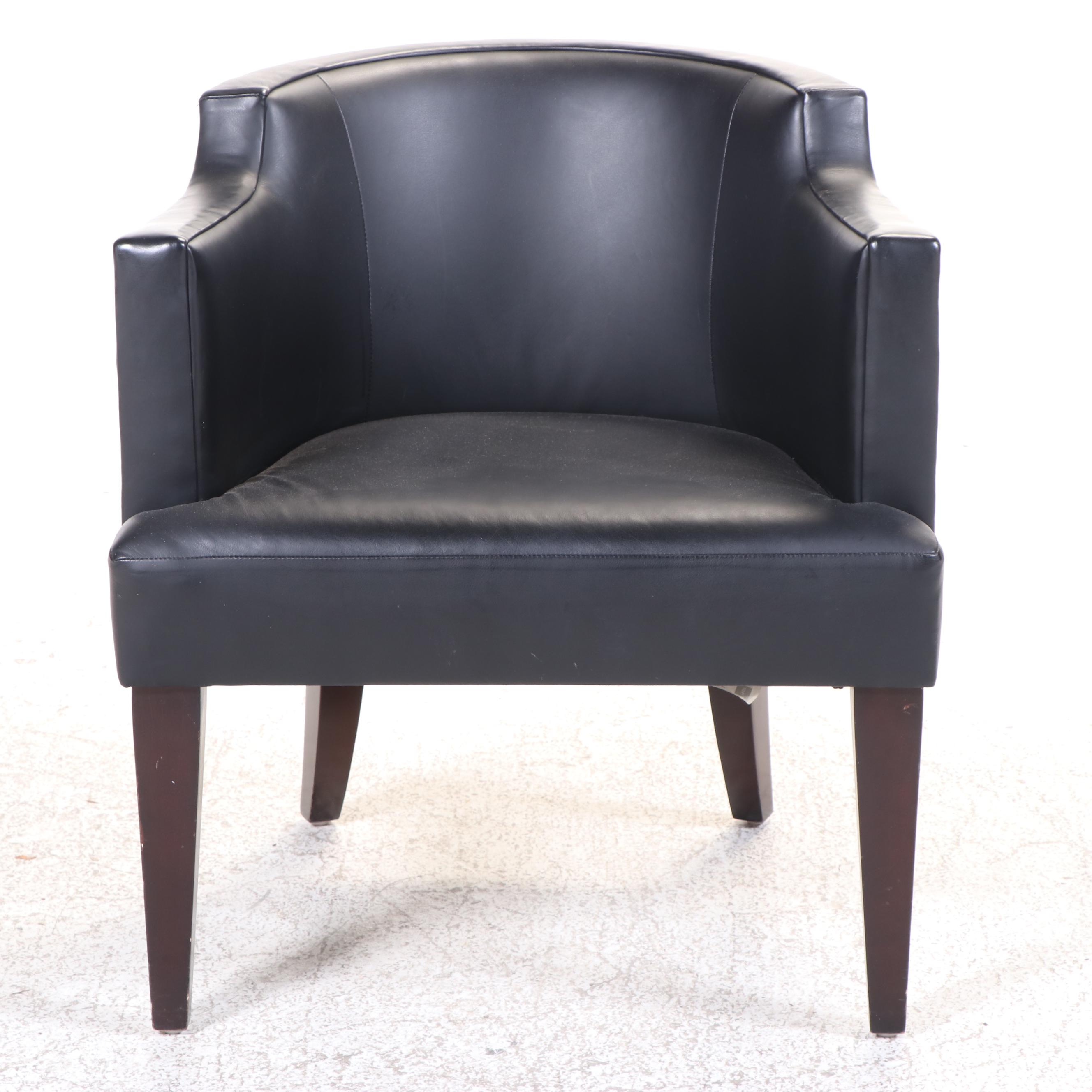 HBF "Atherton" Modernist Style Hardwood and Black Leather Tub Chair