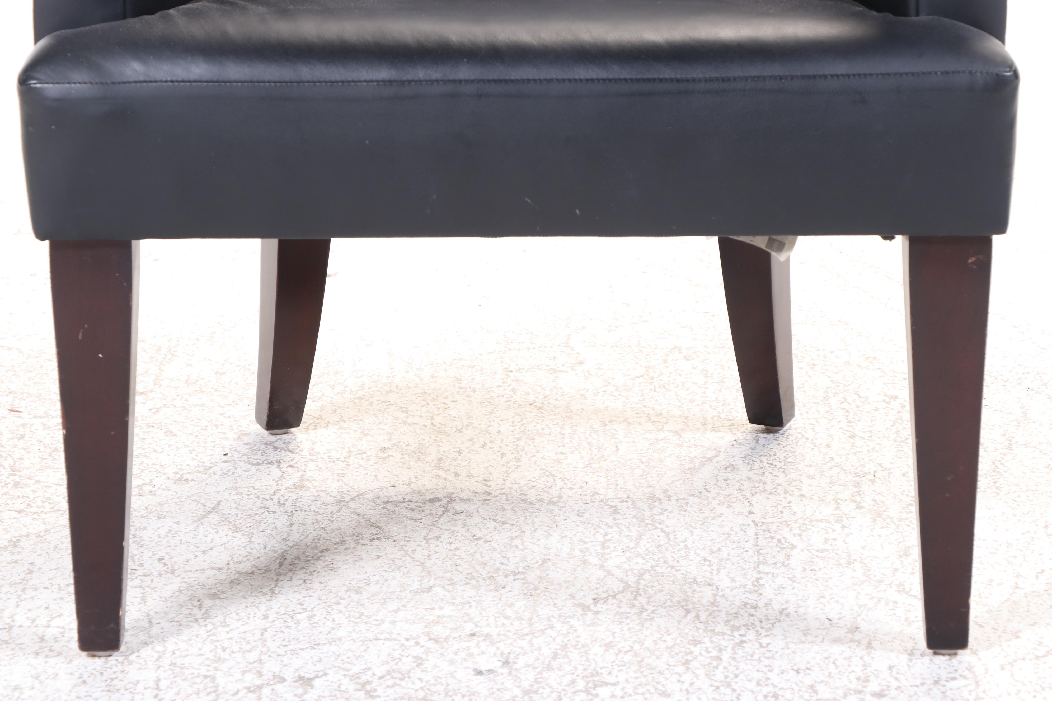 HBF "Atherton" Modernist Style Hardwood and Black Leather Tub Chair