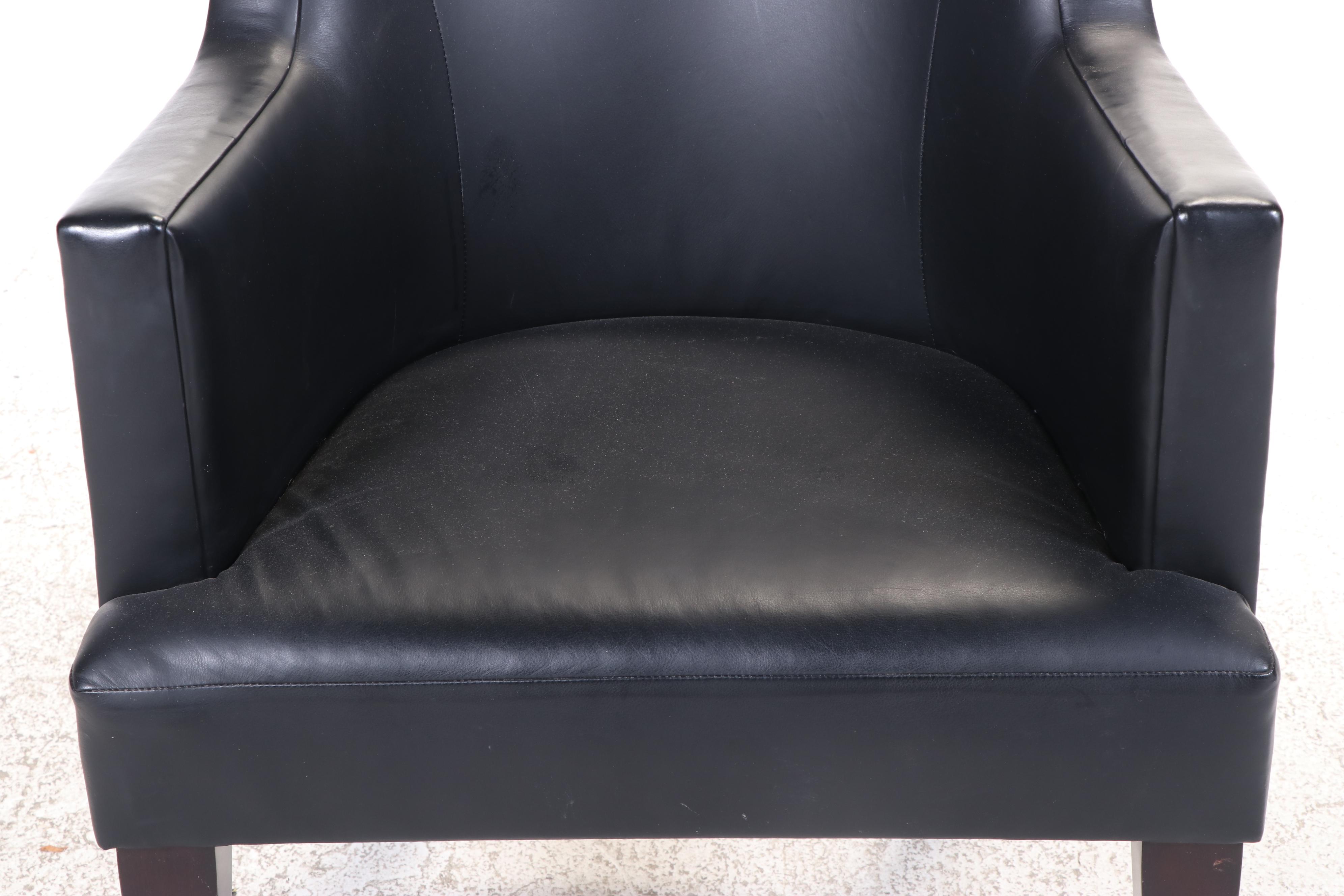 HBF "Atherton" Modernist Style Hardwood and Black Leather Tub Chair