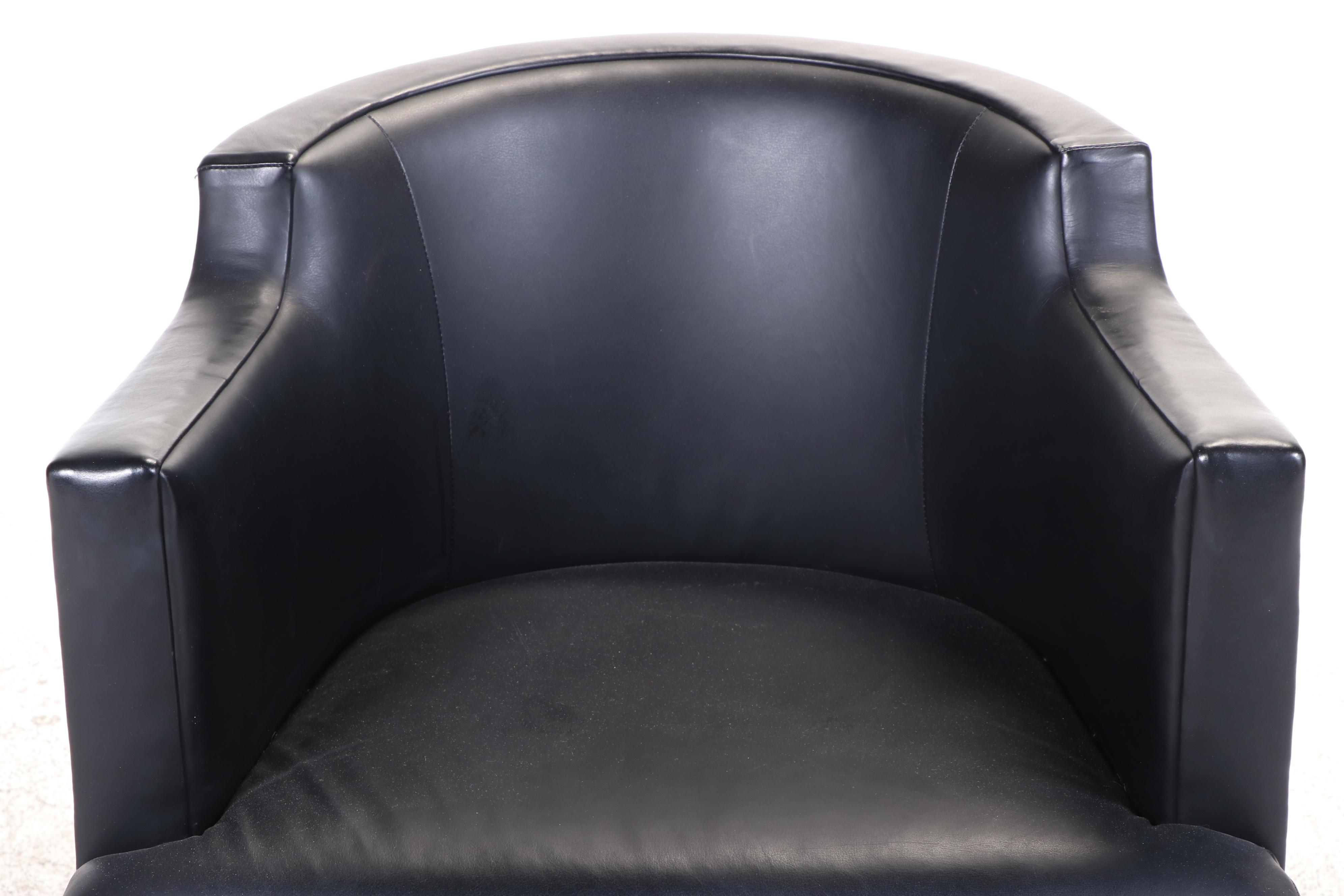 HBF "Atherton" Modernist Style Hardwood and Black Leather Tub Chair