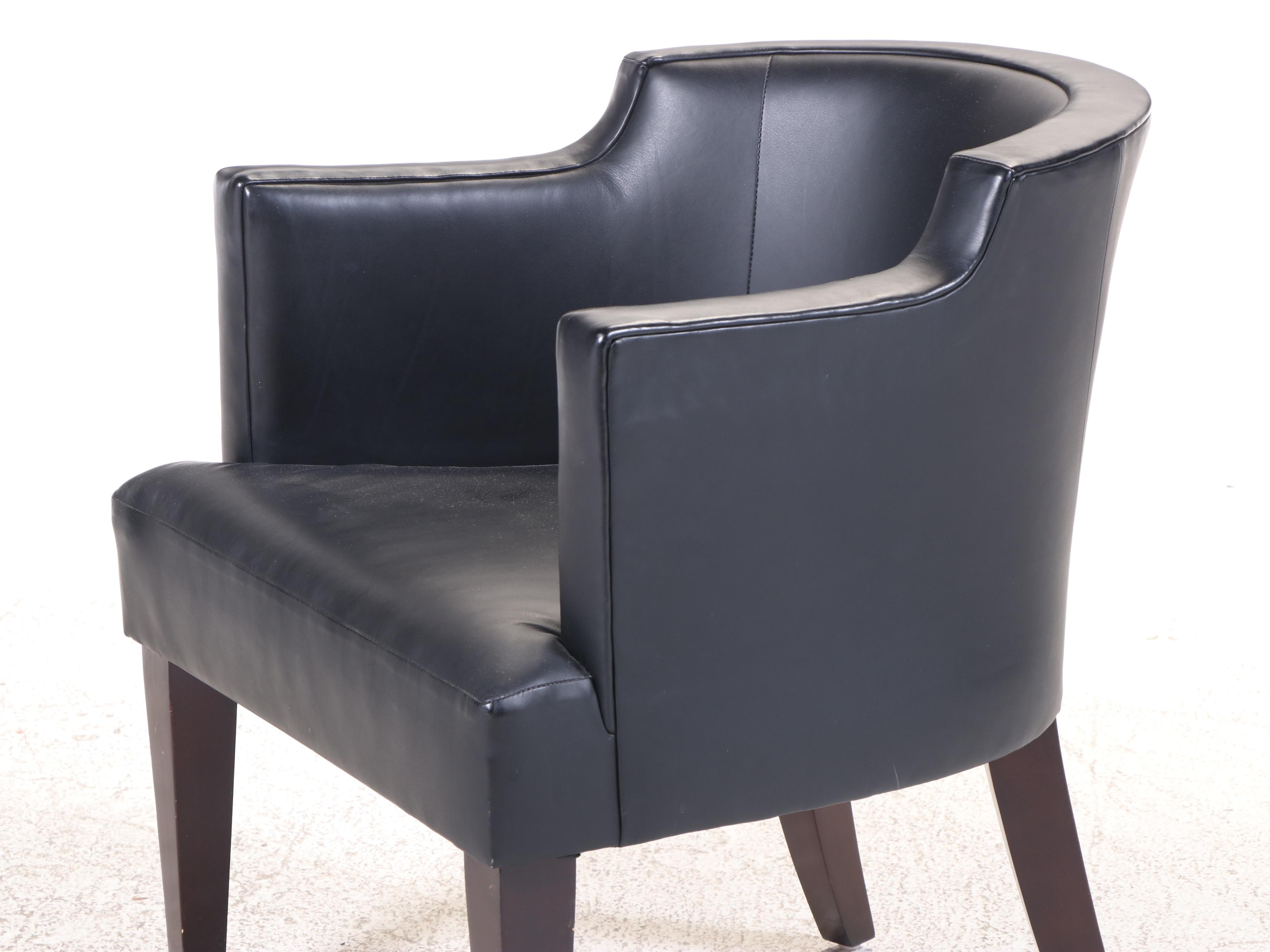 HBF "Atherton" Modernist Style Hardwood and Black Leather Tub Chair