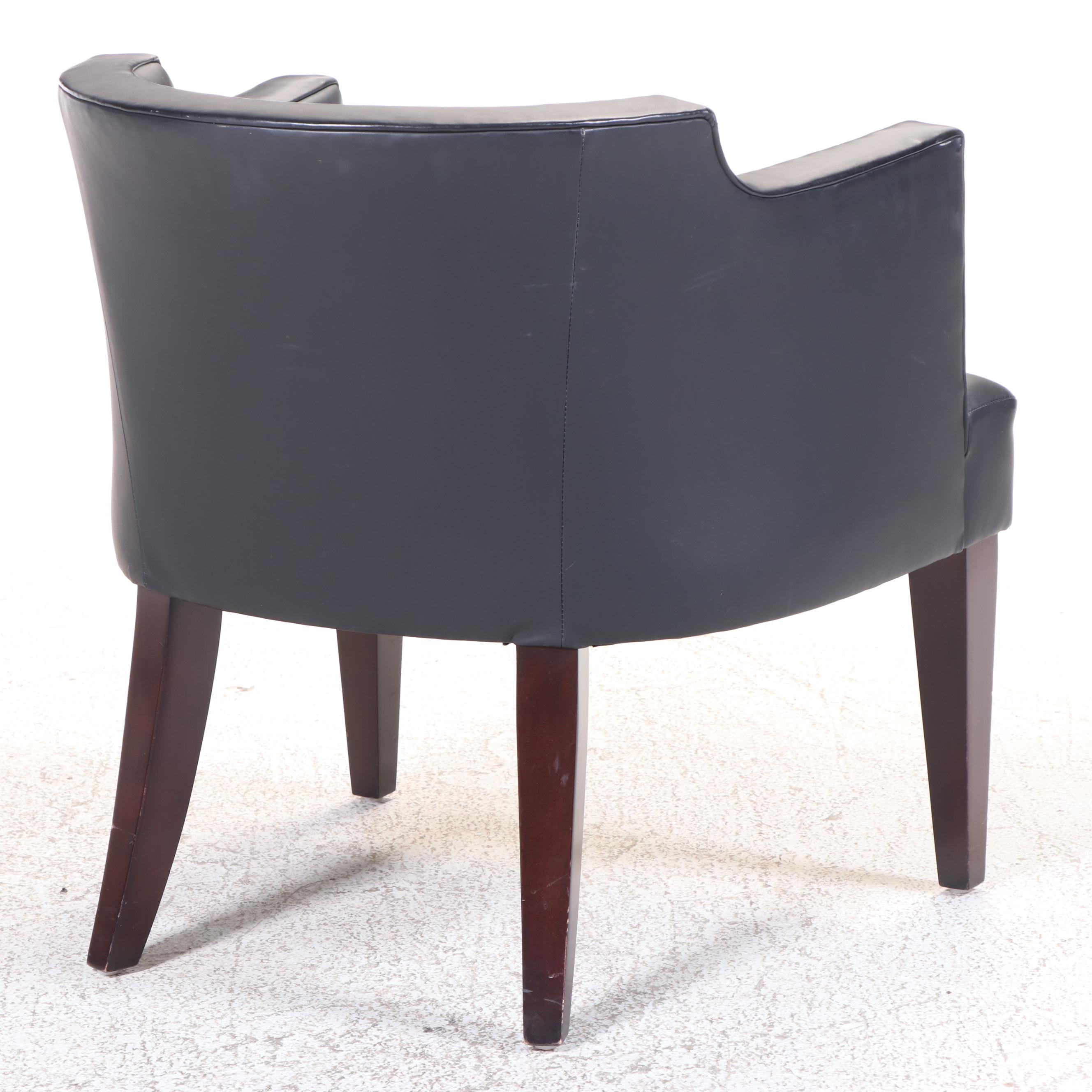 HBF "Atherton" Modernist Style Hardwood and Black Leather Tub Chair