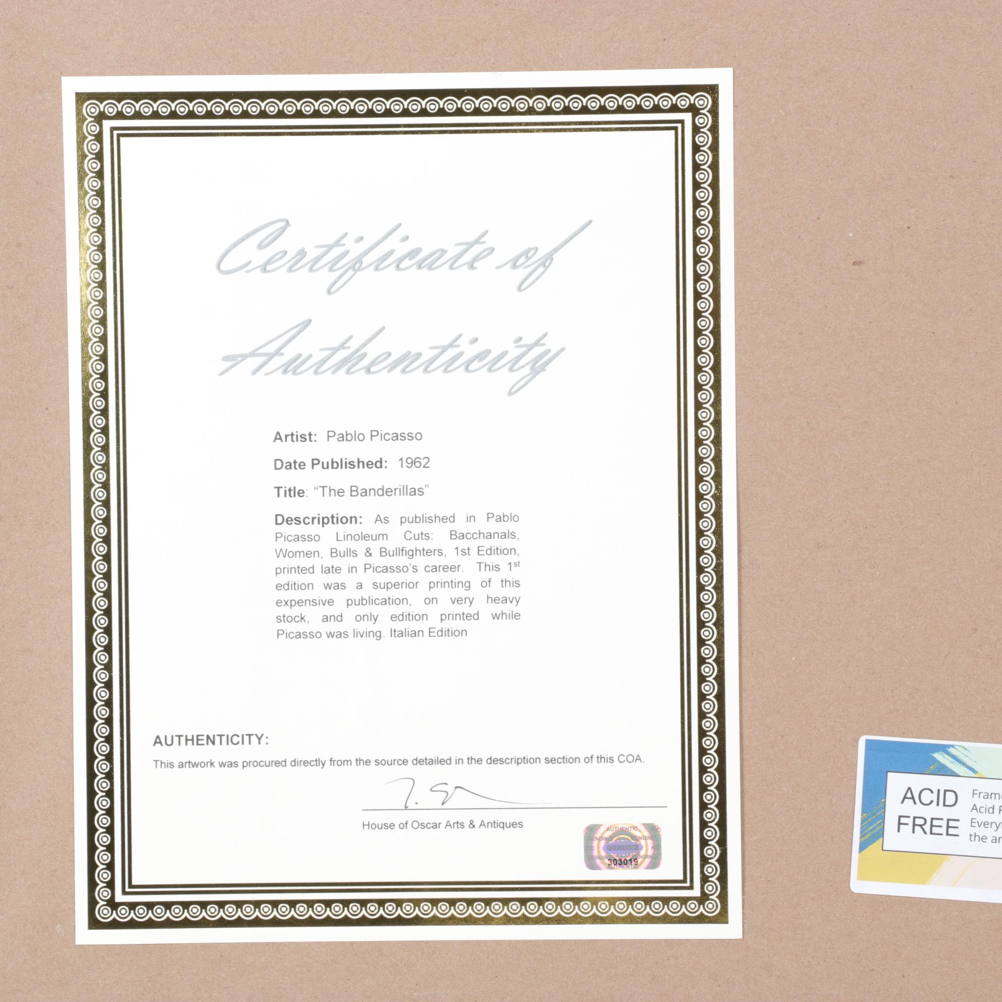 Pablo Picasso Linoleum Cut "The Banderillas," 1962