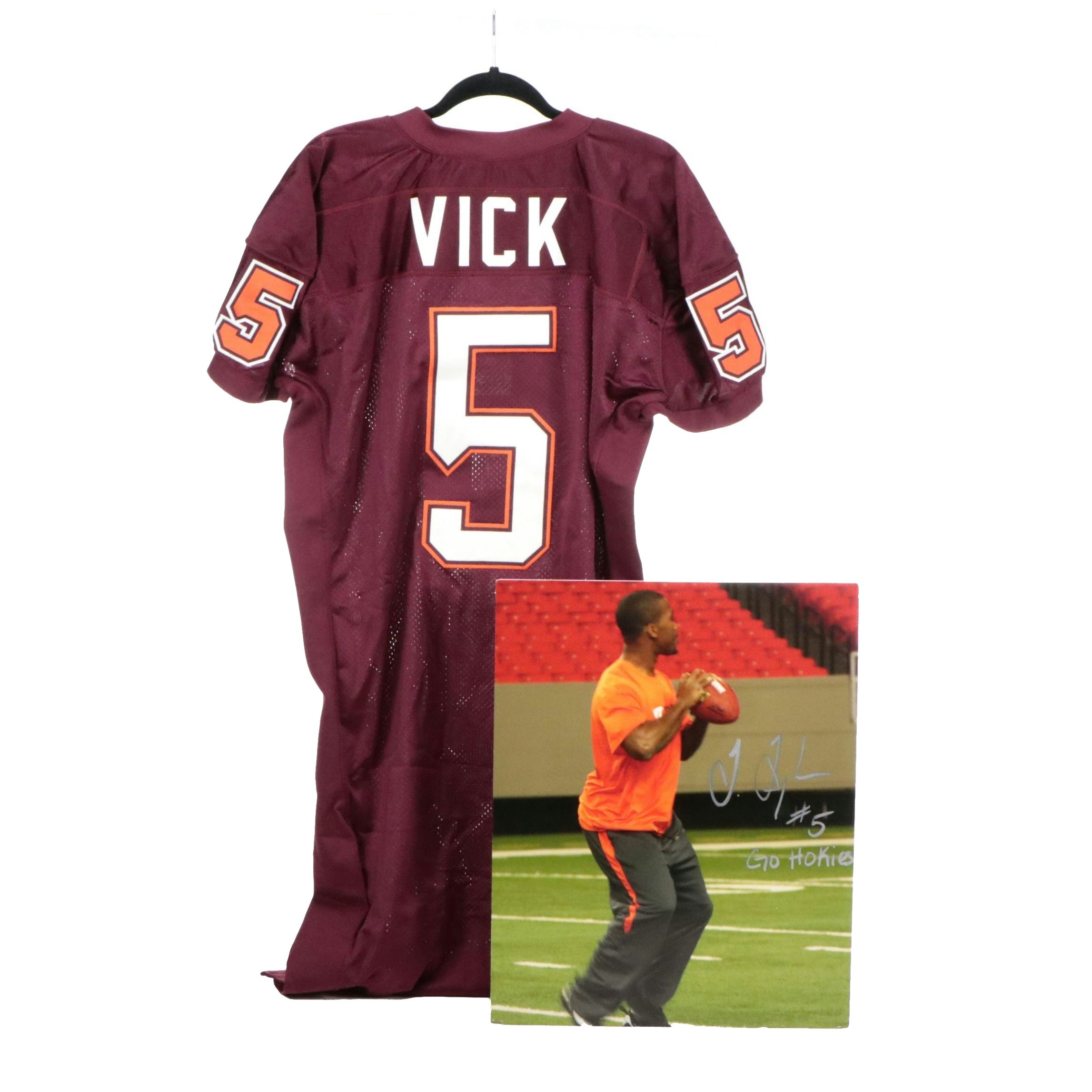 Marcus Vick Player Issued Virginia Tech Jersey with Tyrod Taylor Signed Print