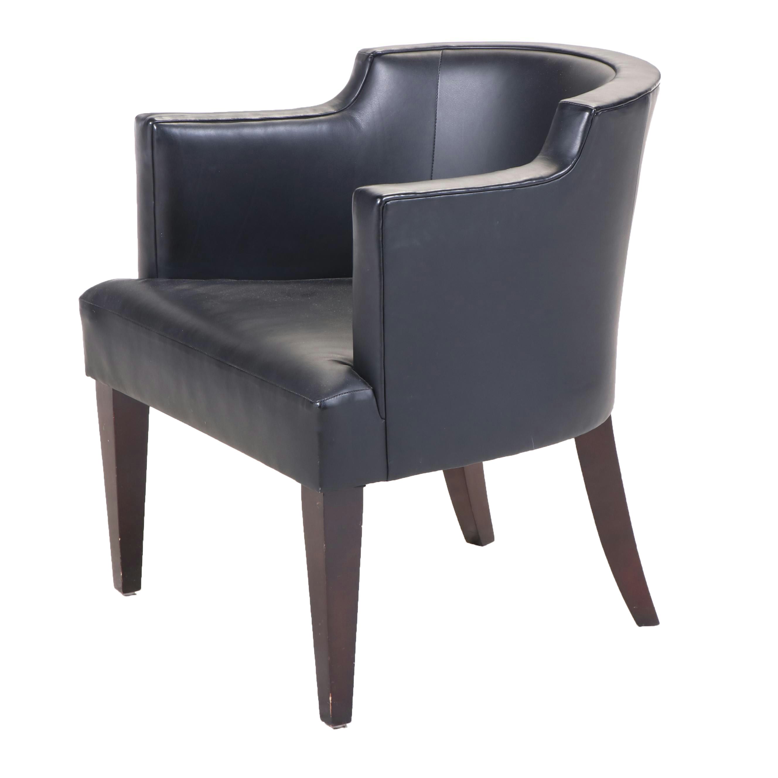 HBF "Atherton" Modernist Style Hardwood and Black Leather Tub Chair