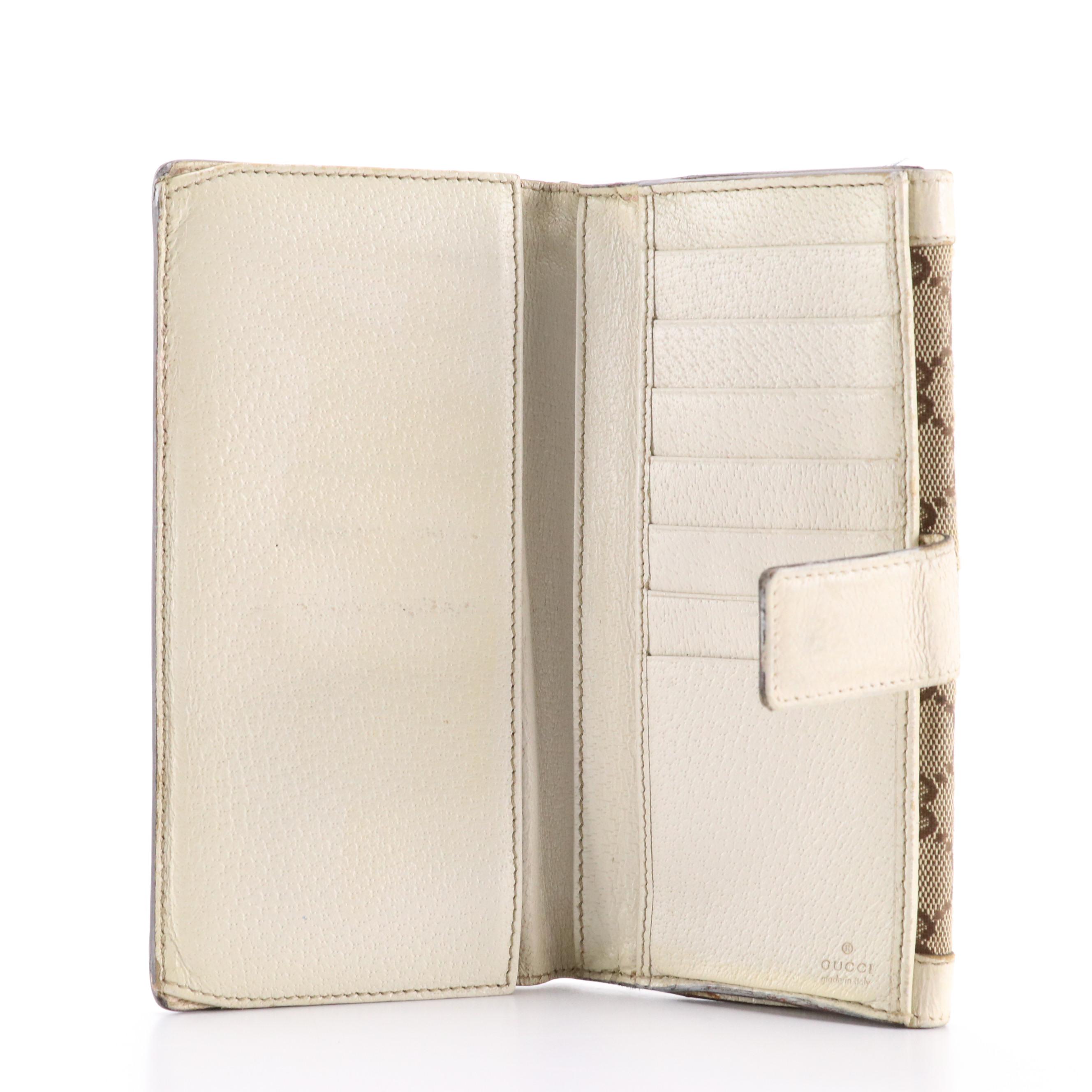 Gucci Long Wallet in Brown Monogram Canvas and White Leather