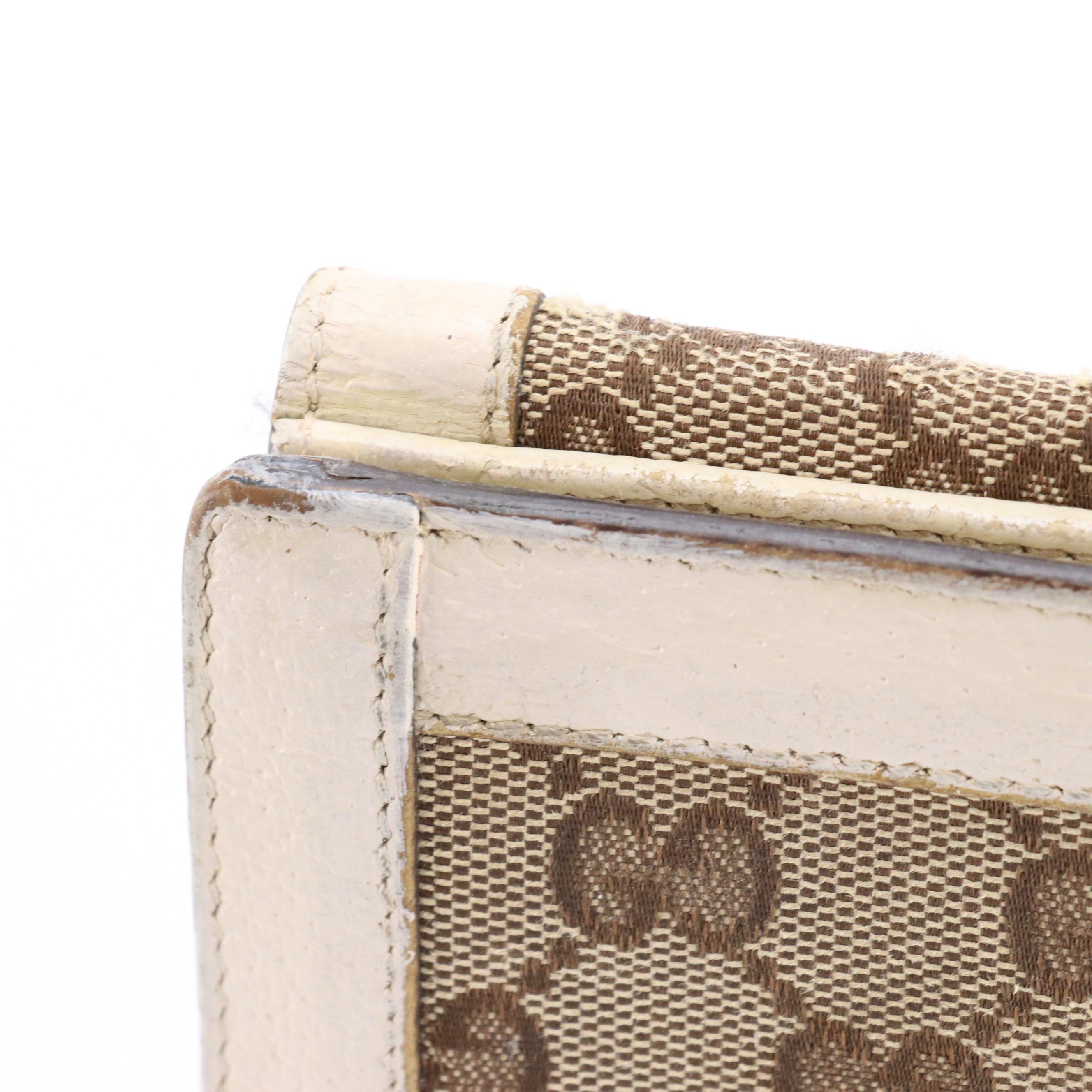 Gucci Long Wallet in Brown Monogram Canvas and White Leather