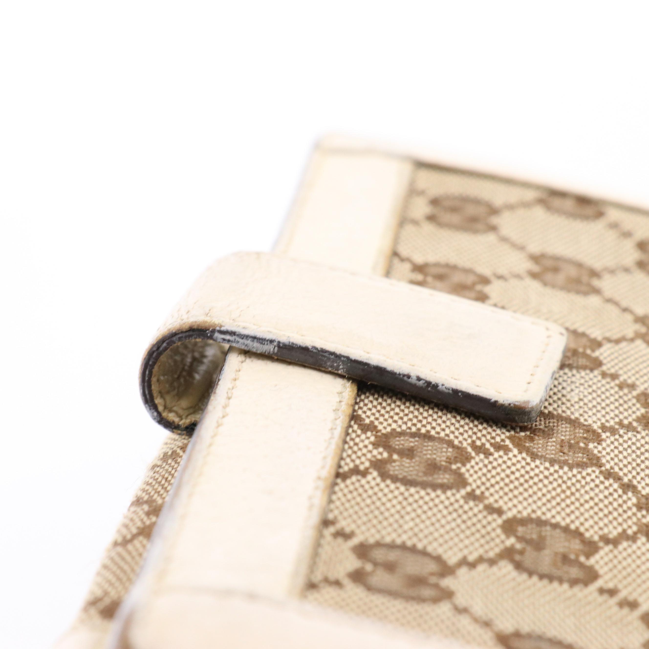 Gucci Long Wallet in Brown Monogram Canvas and White Leather
