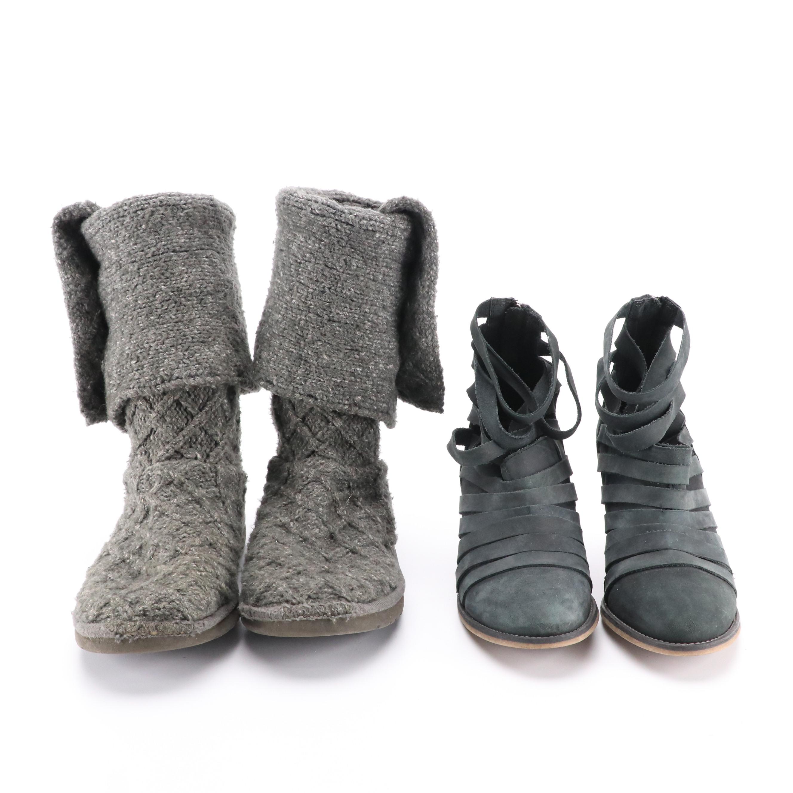 UGG Lattice Cardy 3066 Tall Knit Boots and Free People Caged Booties