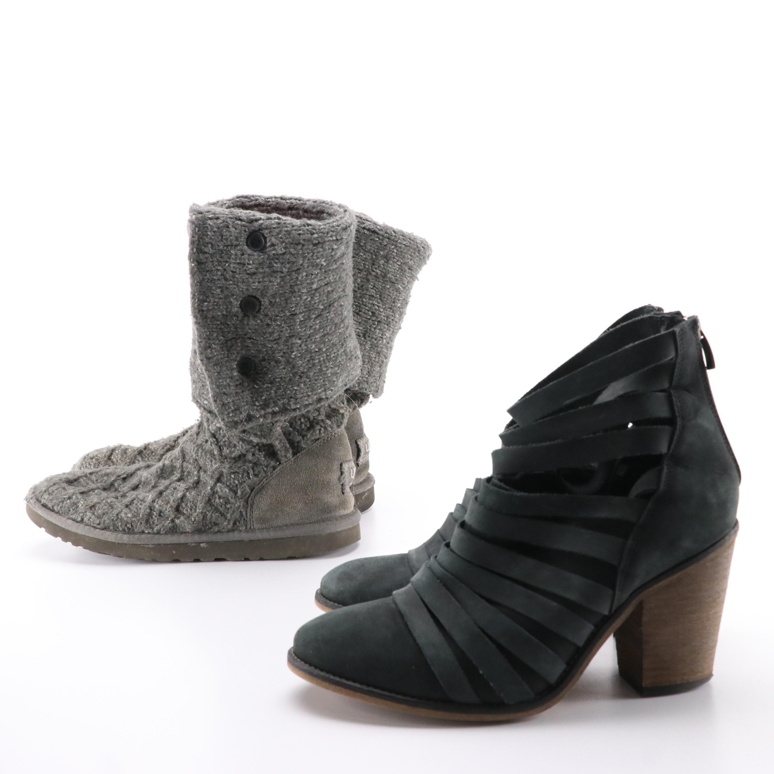 UGG Lattice Cardy 3066 Tall Knit Boots and Free People Caged Booties