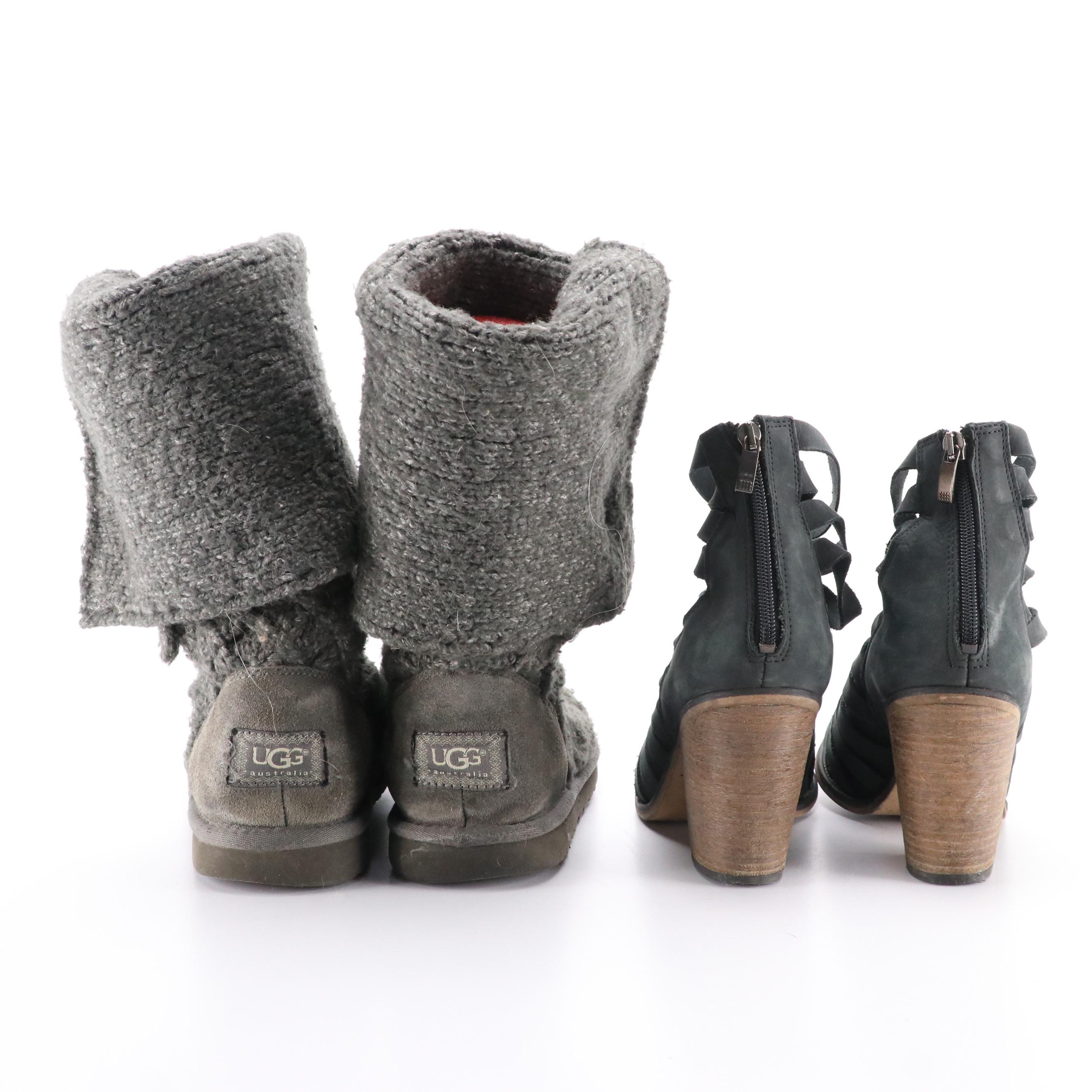 UGG Lattice Cardy 3066 Tall Knit Boots and Free People Caged Booties