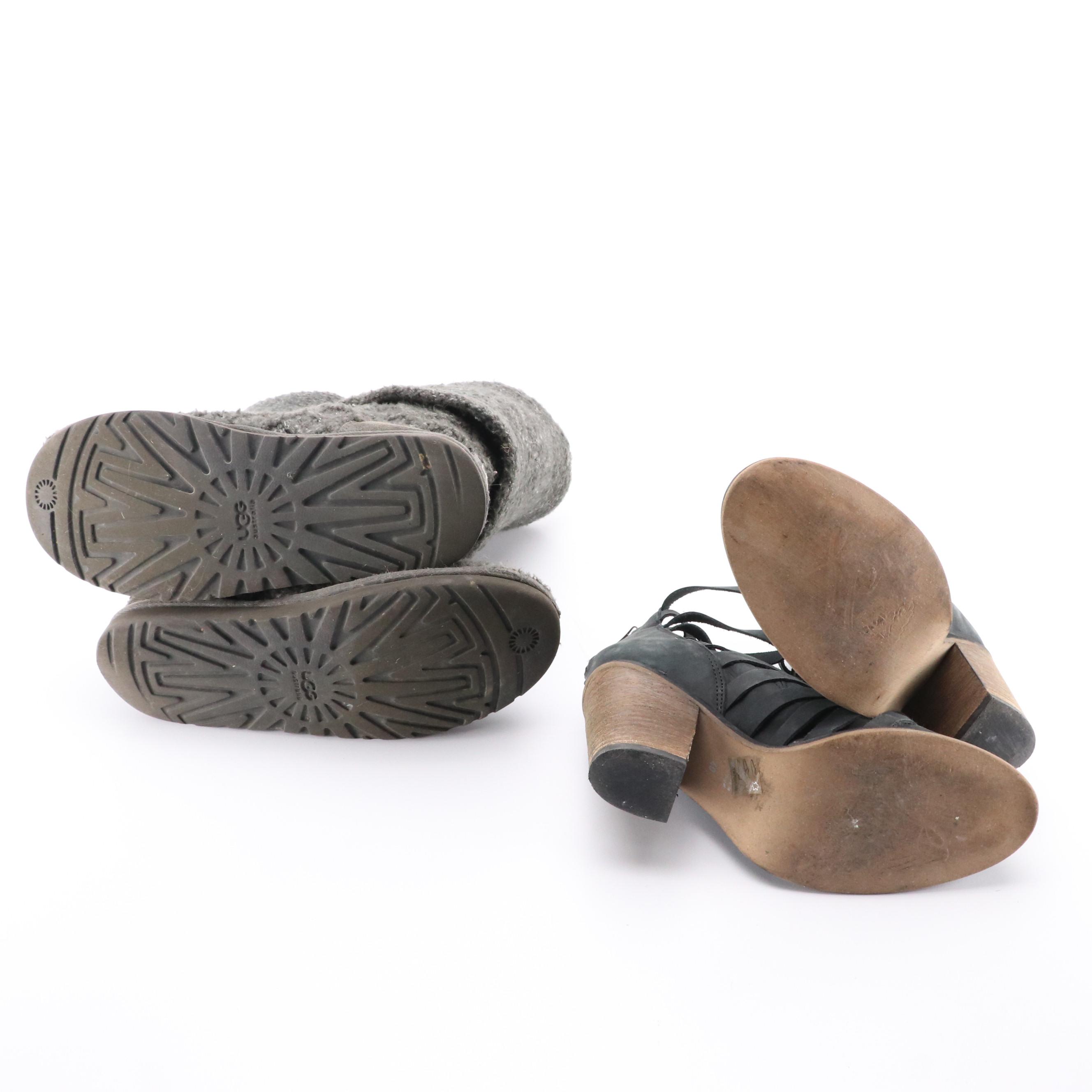 UGG Lattice Cardy 3066 Tall Knit Boots and Free People Caged Booties