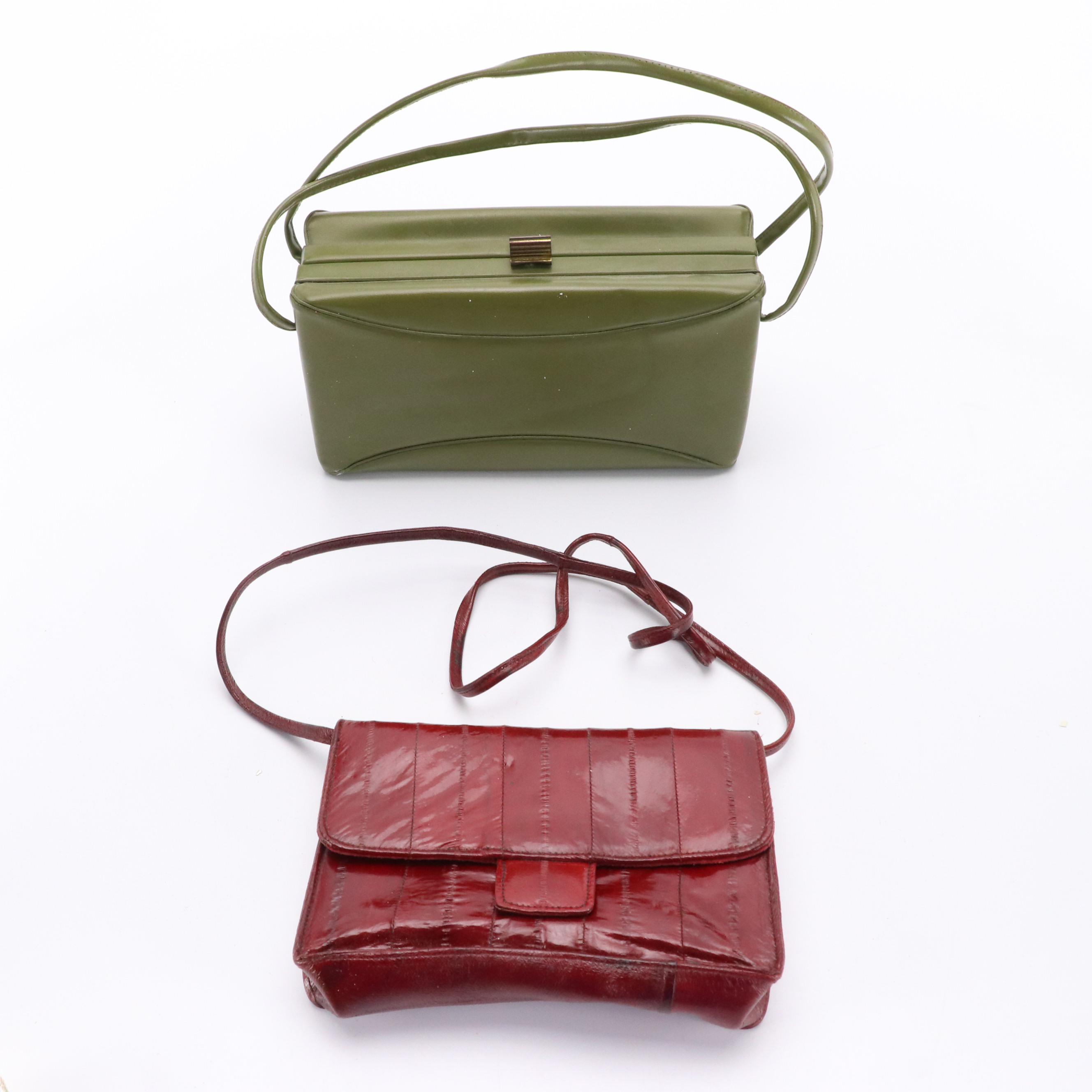 Eel Skin Shoulder Bag, Faux Leather Box Bag and Pouch, Textile Clutch
