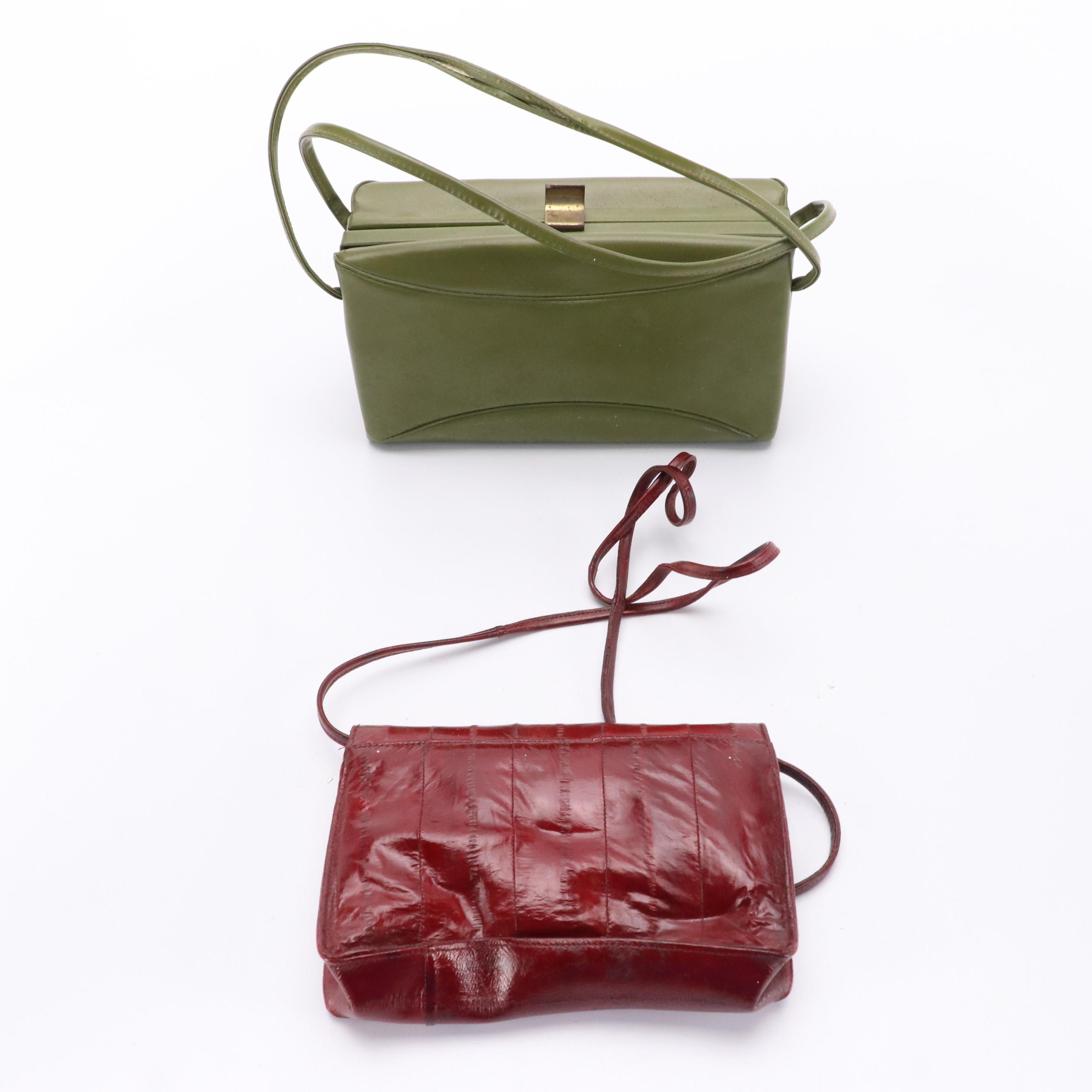 Eel Skin Shoulder Bag, Faux Leather Box Bag and Pouch, Textile Clutch