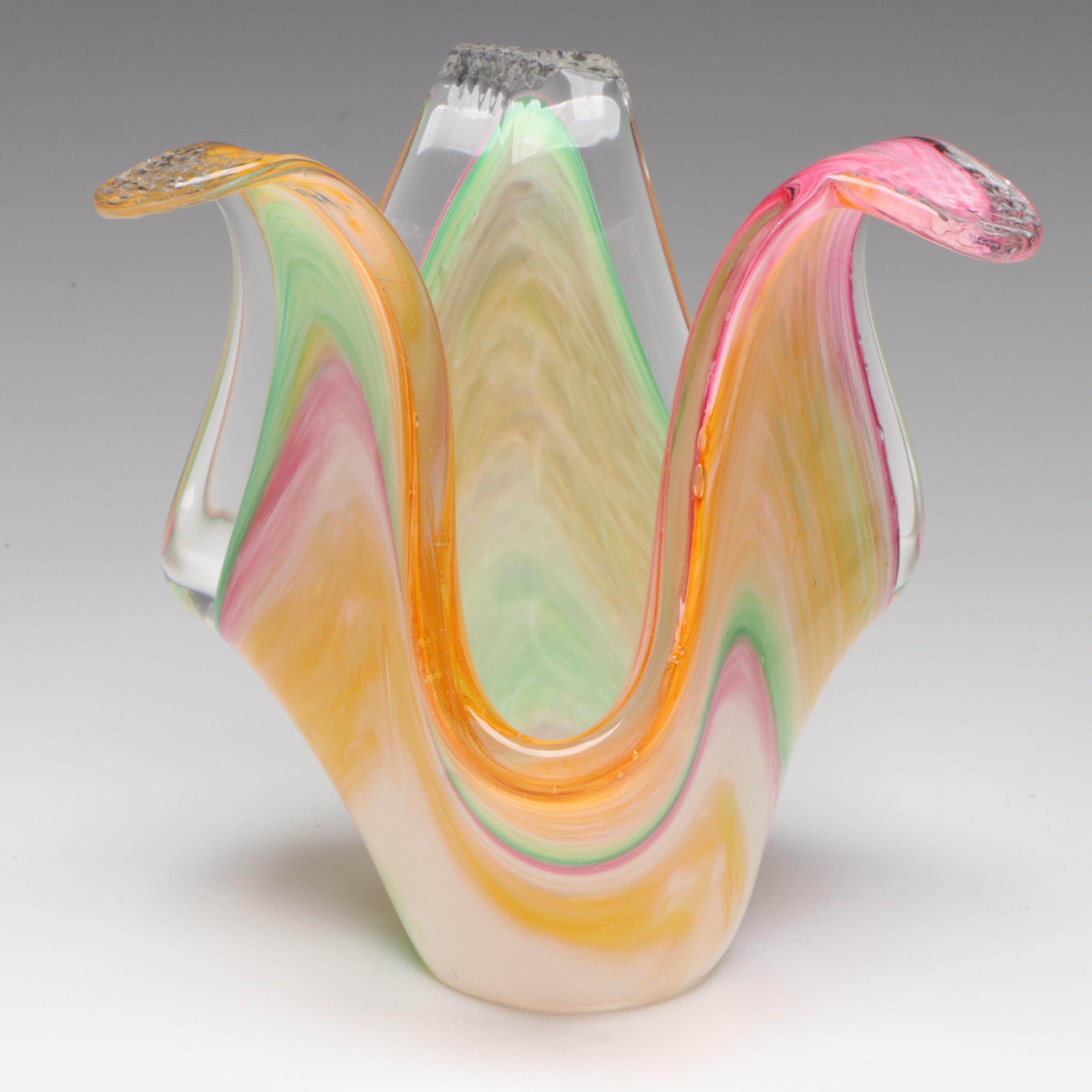 Murano Style Swing Glass Bowl with Swirled Cranberry Glass Vase