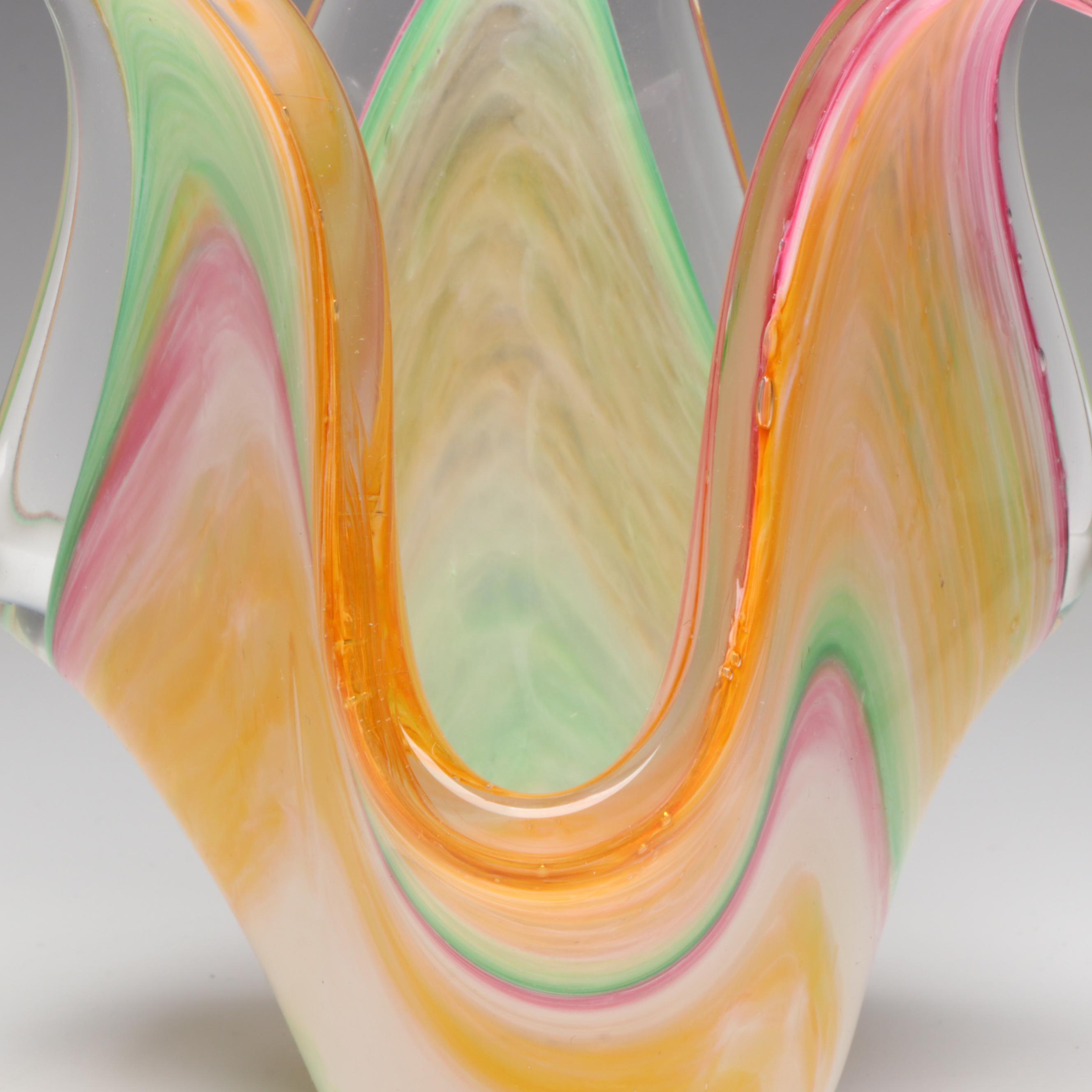 Murano Style Swing Glass Bowl with Swirled Cranberry Glass Vase