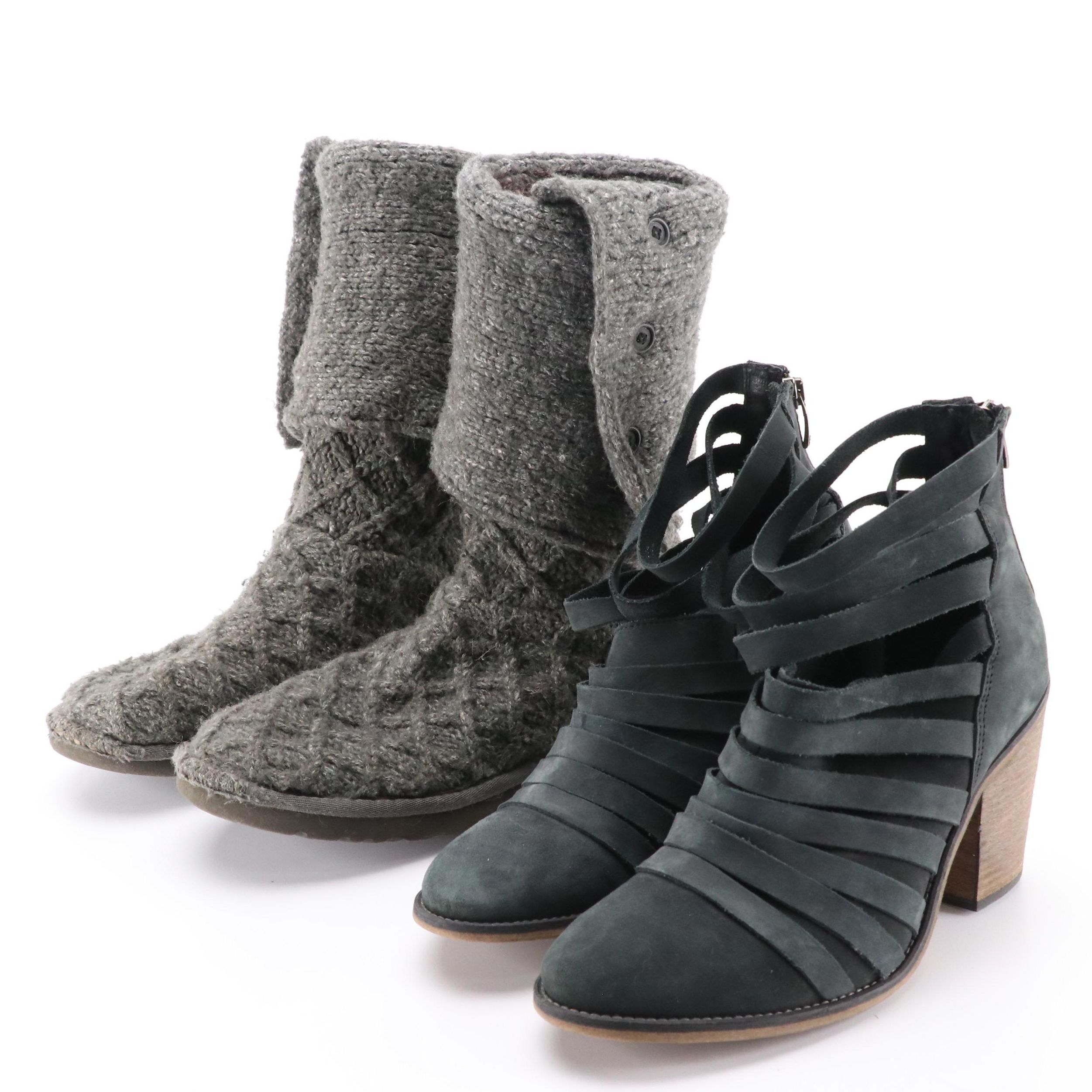 UGG Lattice Cardy 3066 Tall Knit Boots and Free People Caged Booties