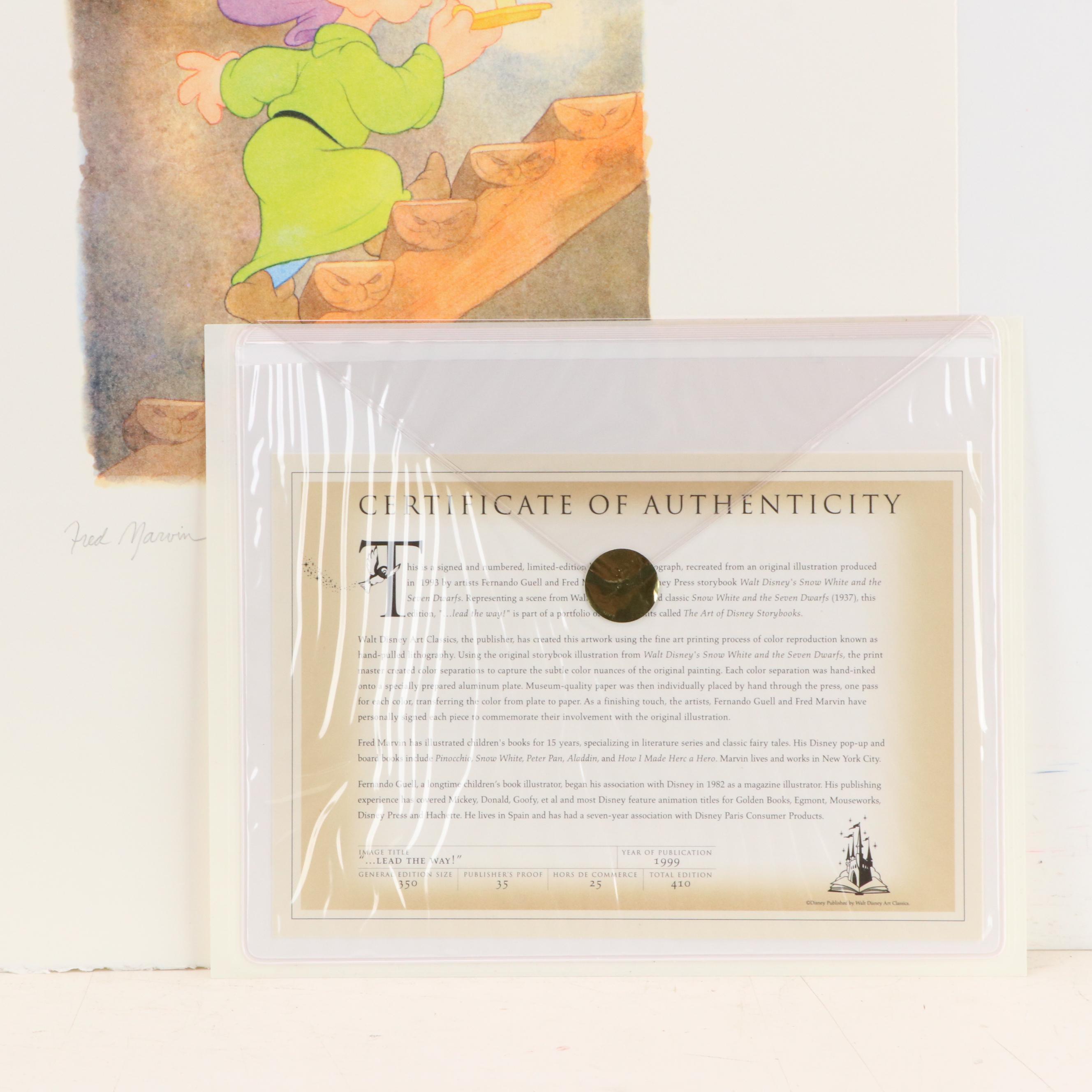 Marvin and Guell Disney's Snow White Dopey Offset Lithograph "...Lead the Way!"