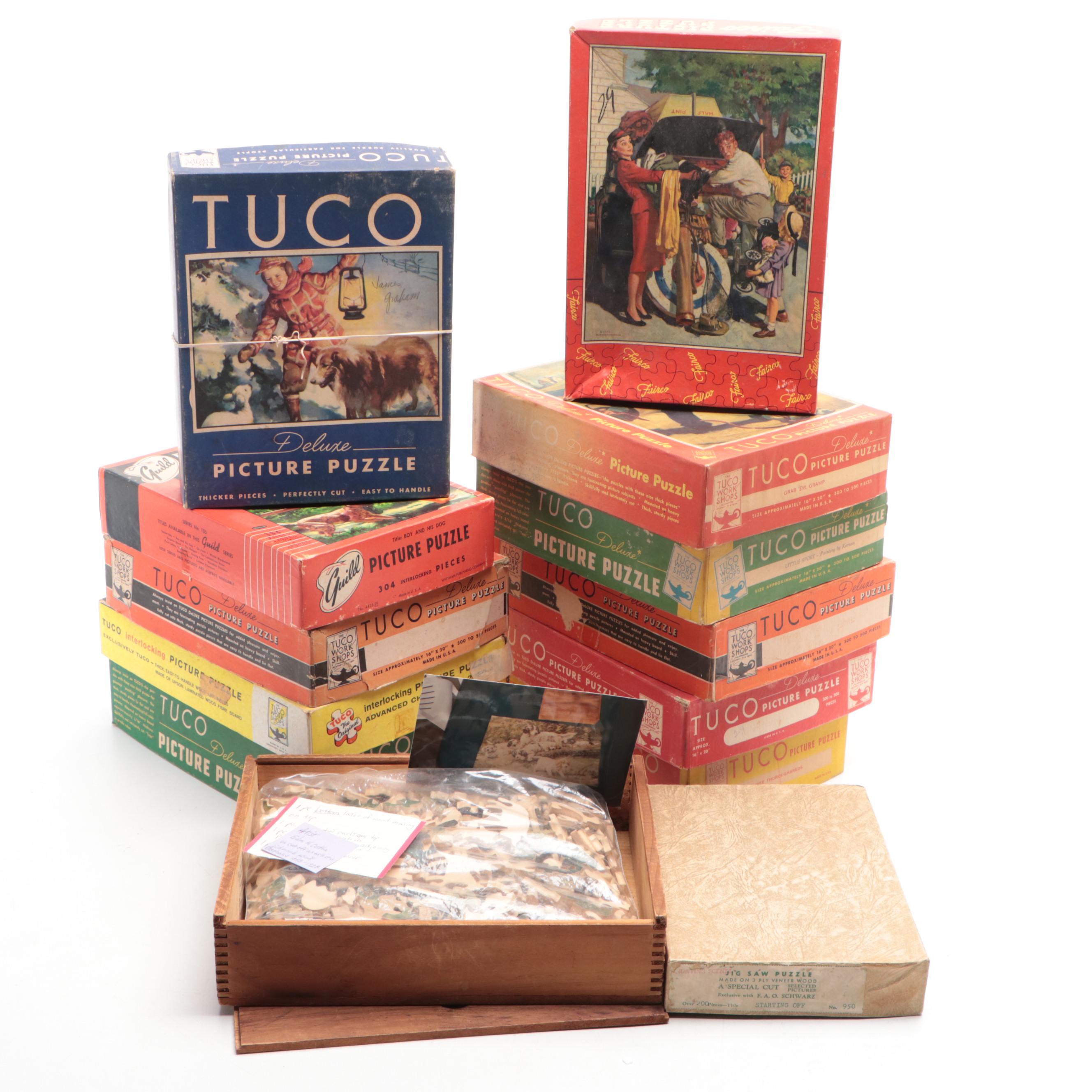 Tuco Picture Puzzles with Wooden Jigsaw Puzzles, Early to Mid-20th Century