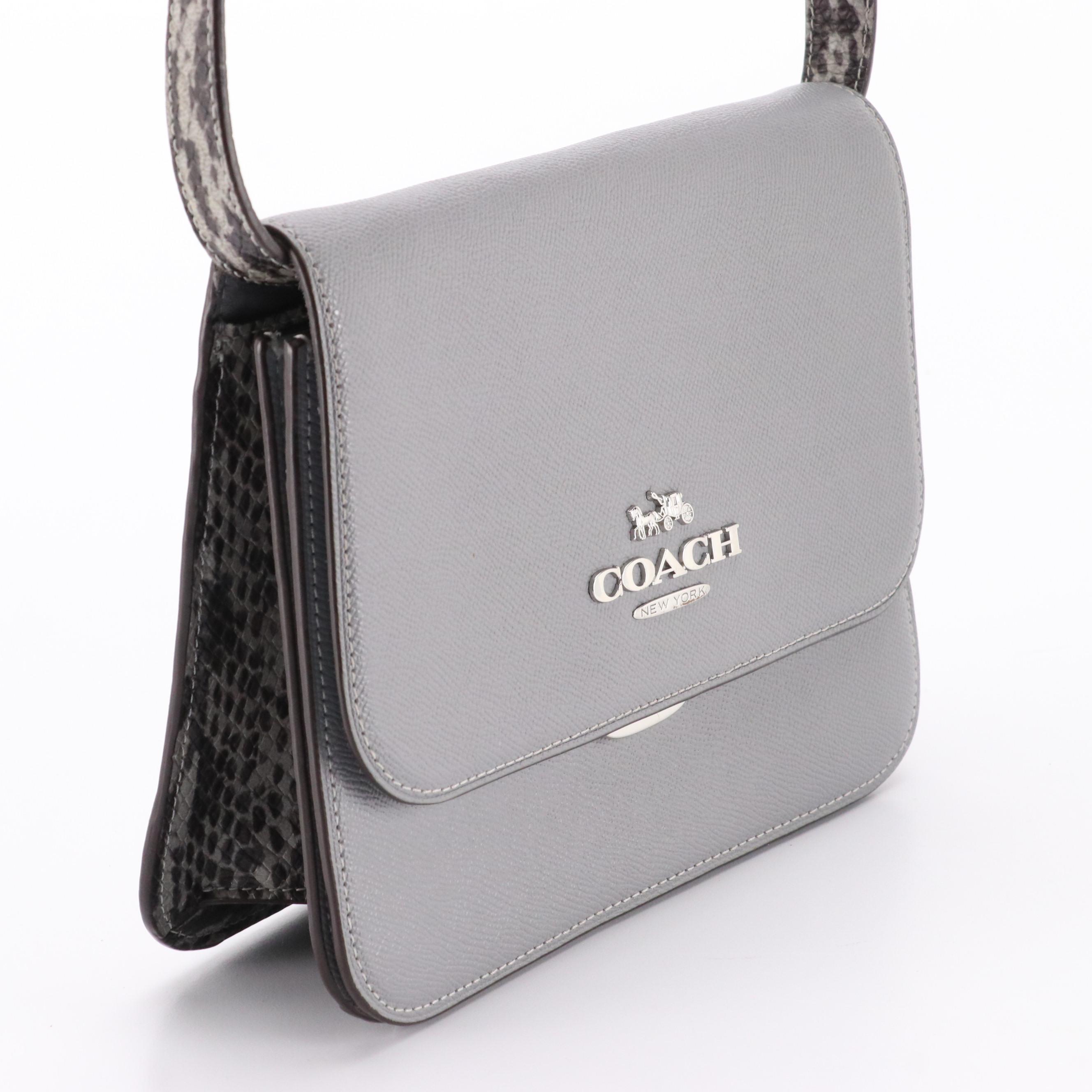 Coach Front Flap Brynn Crossbody in Gray Crossgrain and Embossed Leather