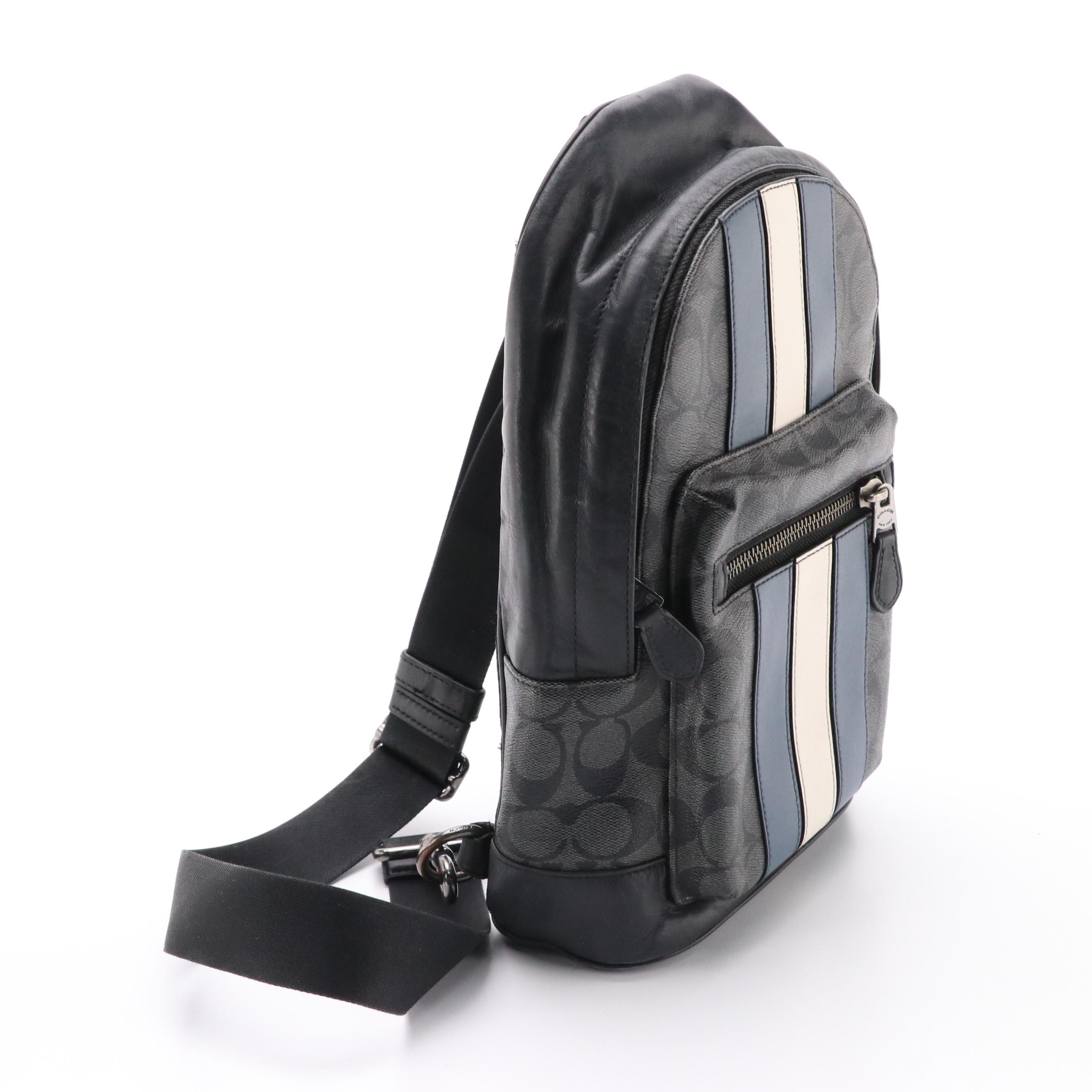 Men's Coach West Pack in Signature Canvas with Blue/White Leather Varsity Stripe