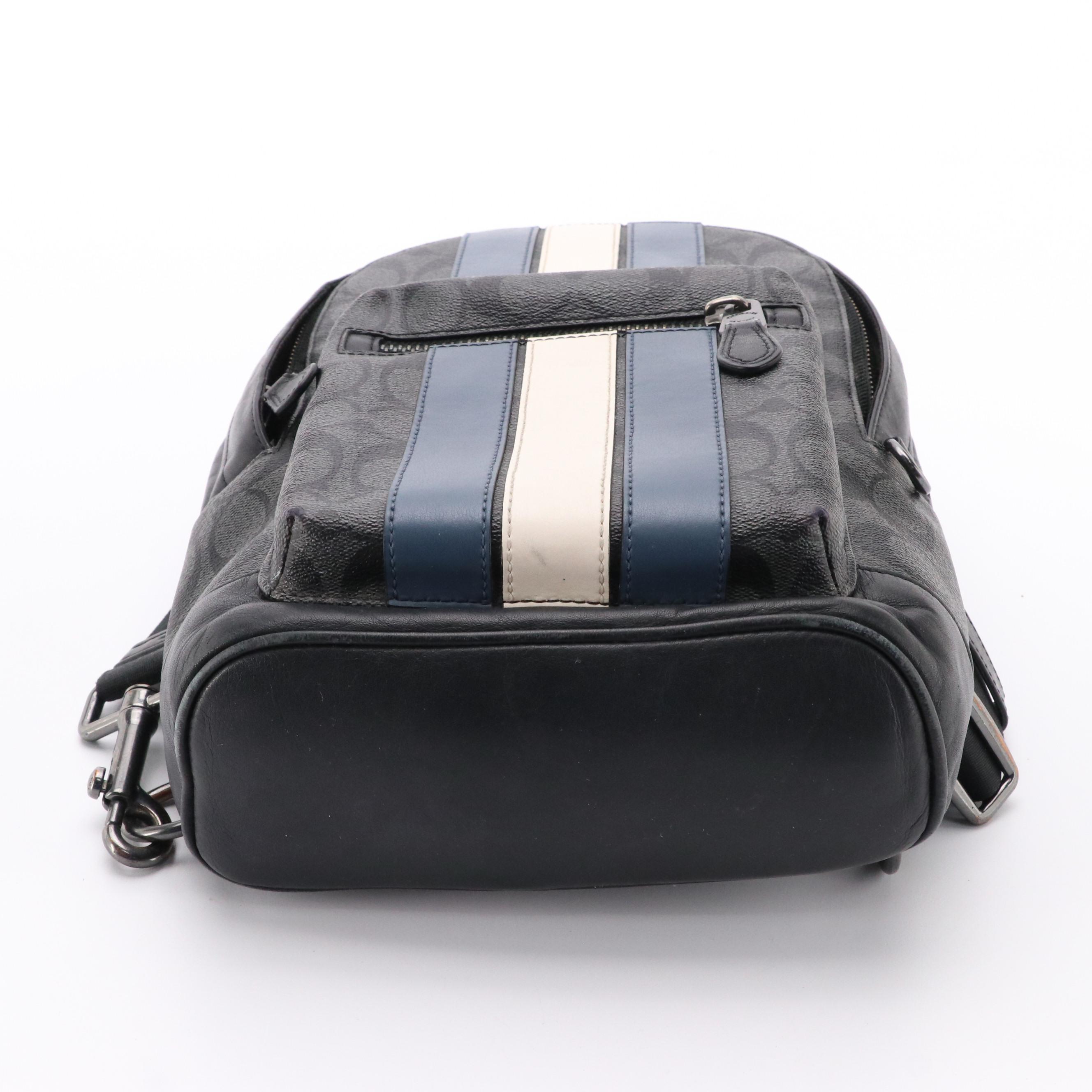 Men's Coach West Pack in Signature Canvas with Blue/White Leather Varsity Stripe