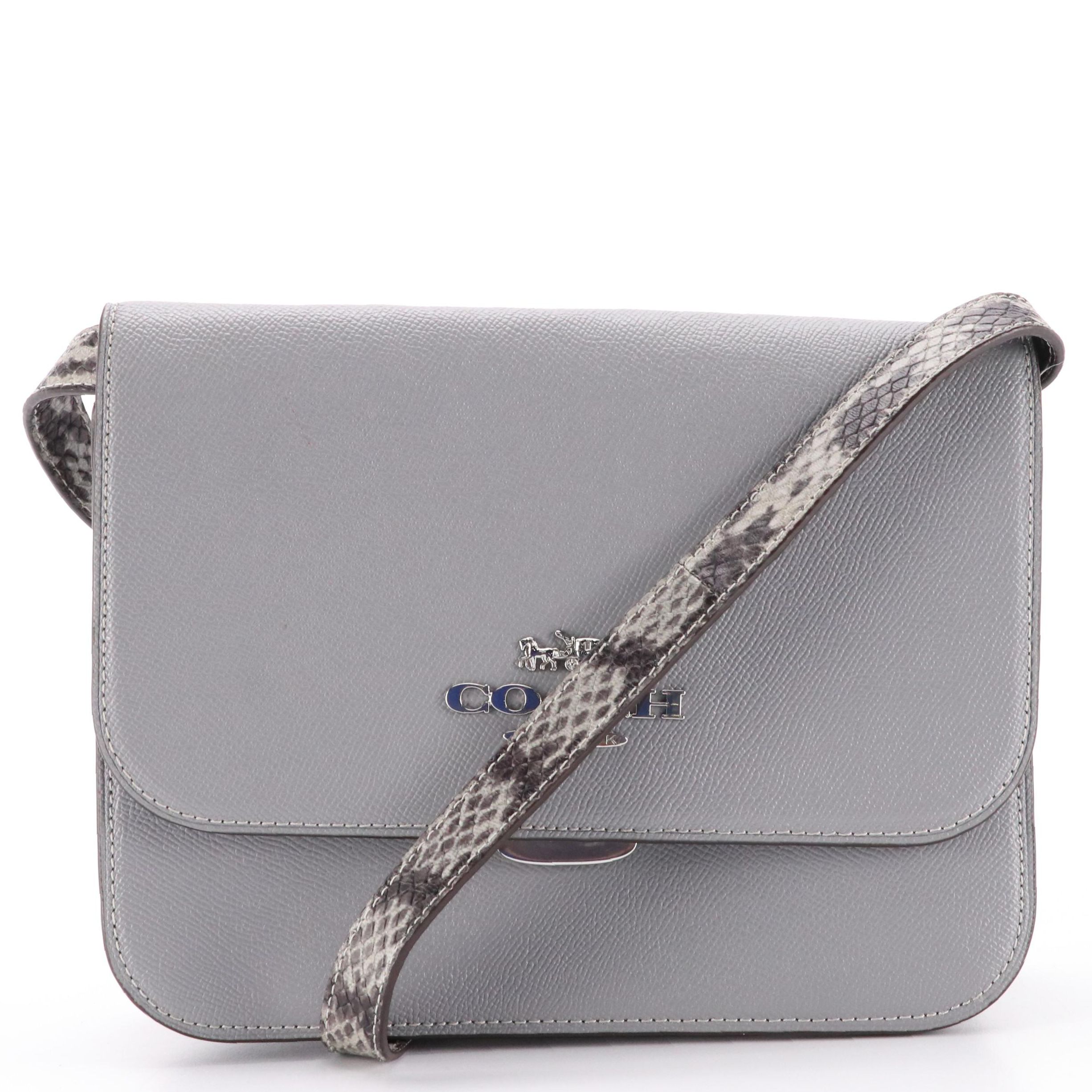Coach Front Flap Brynn Crossbody in Gray Crossgrain and Embossed Leather