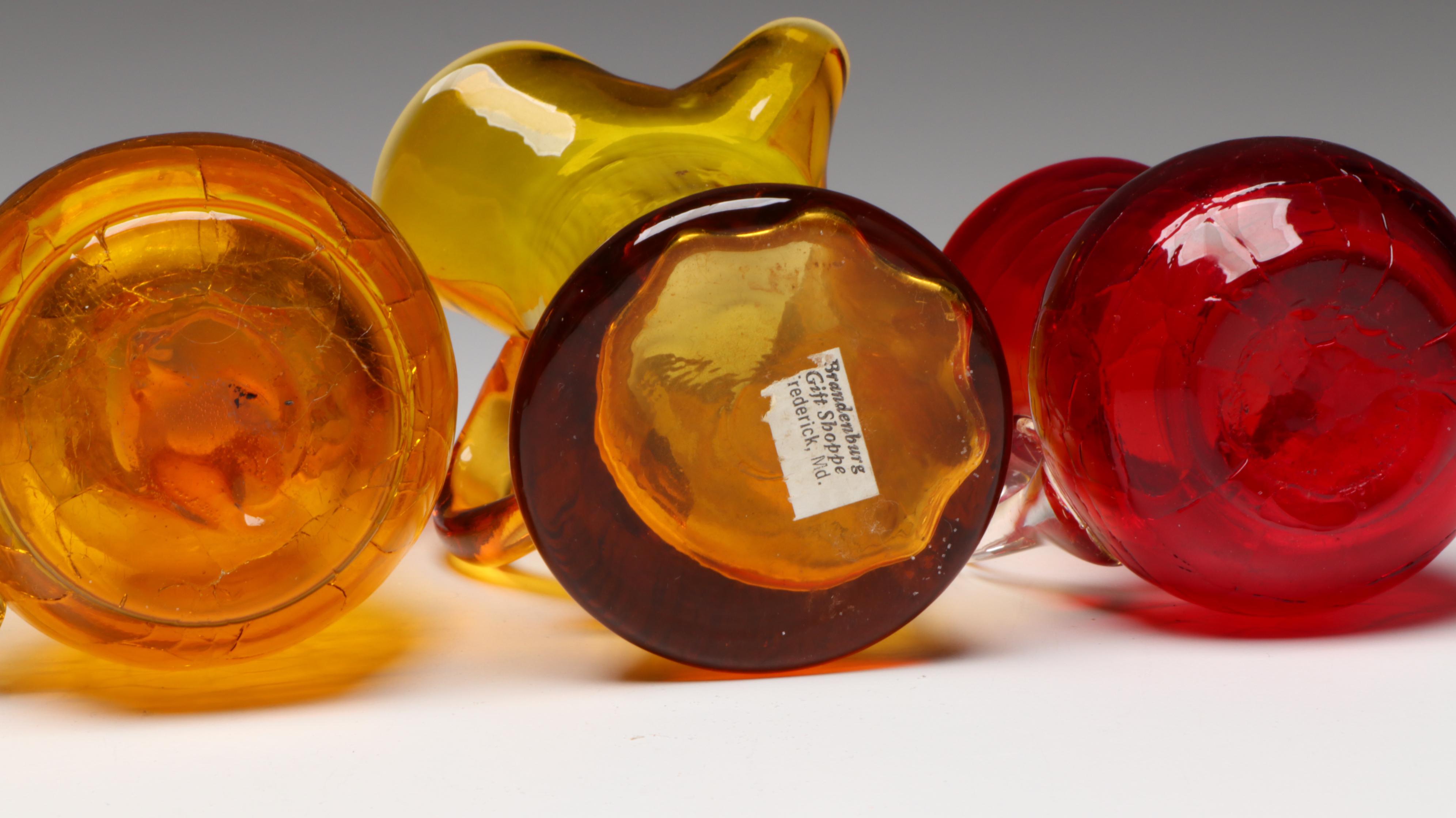 Pilgrim Crackle Glass Pitcher with Other Red and Amber Glass Decor