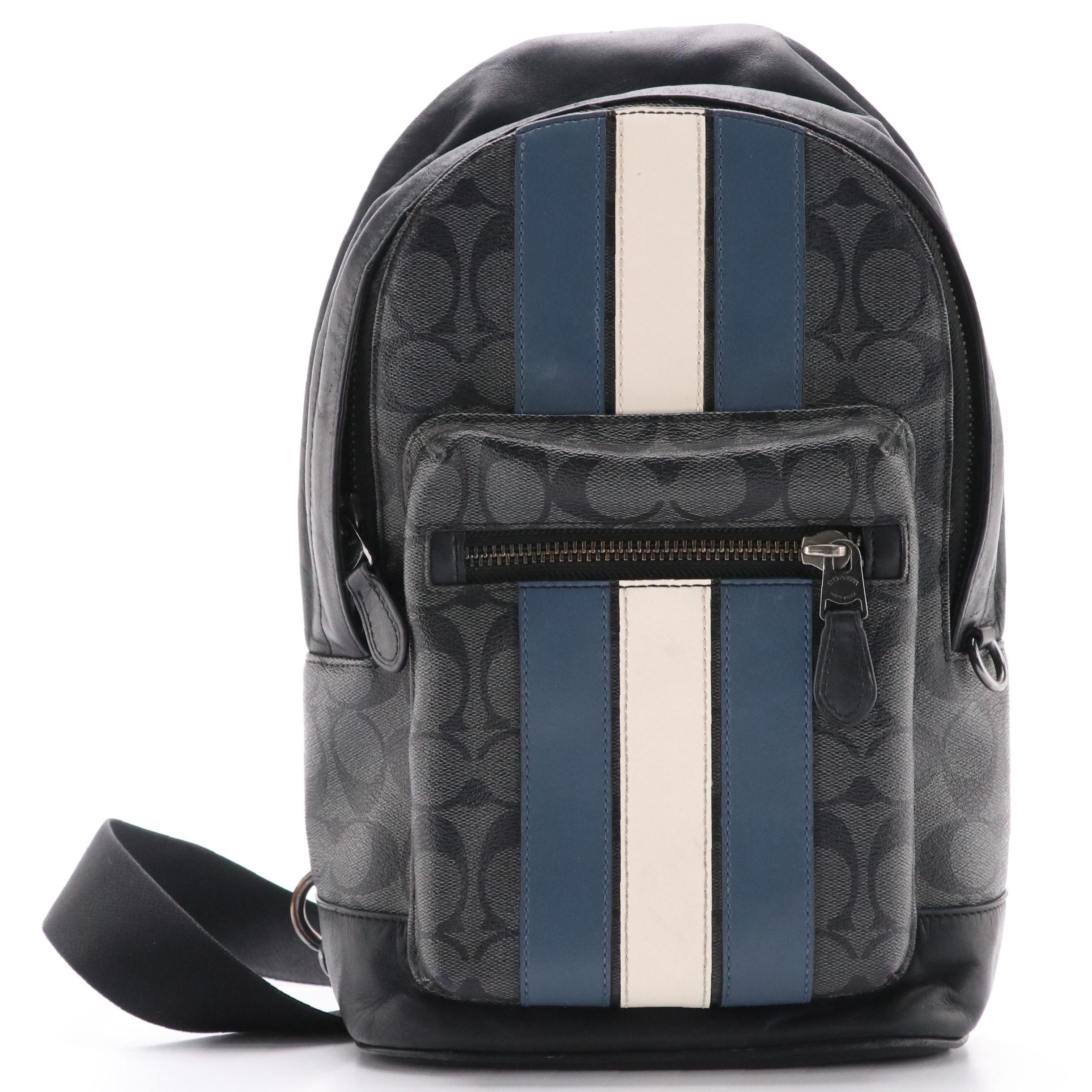 Men's Coach West Pack in Signature Canvas with Blue/White Leather Varsity Stripe