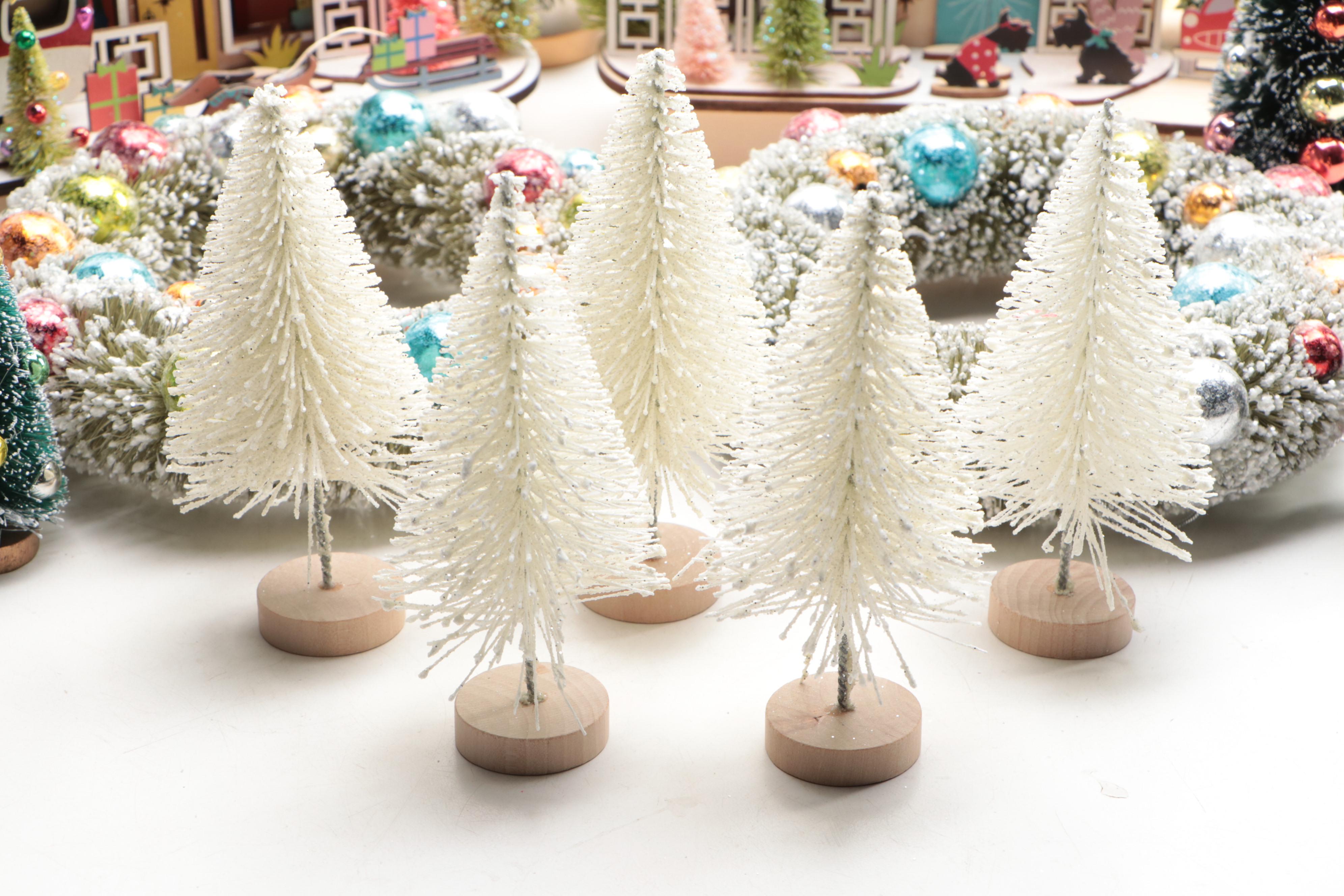World Market Laser-Cut Wood Christmas Village Décor with Bottlebrush Trees, More