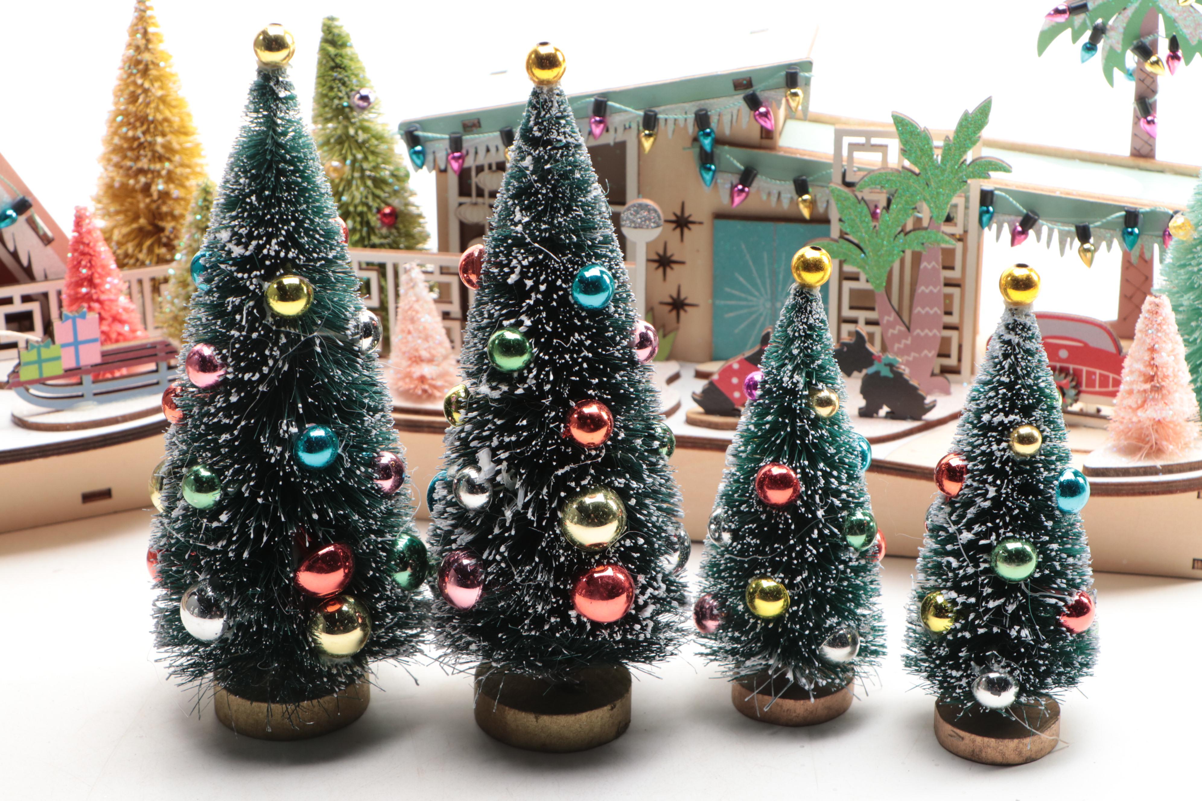 World Market Laser-Cut Wood Christmas Village Décor with Bottlebrush Trees, More