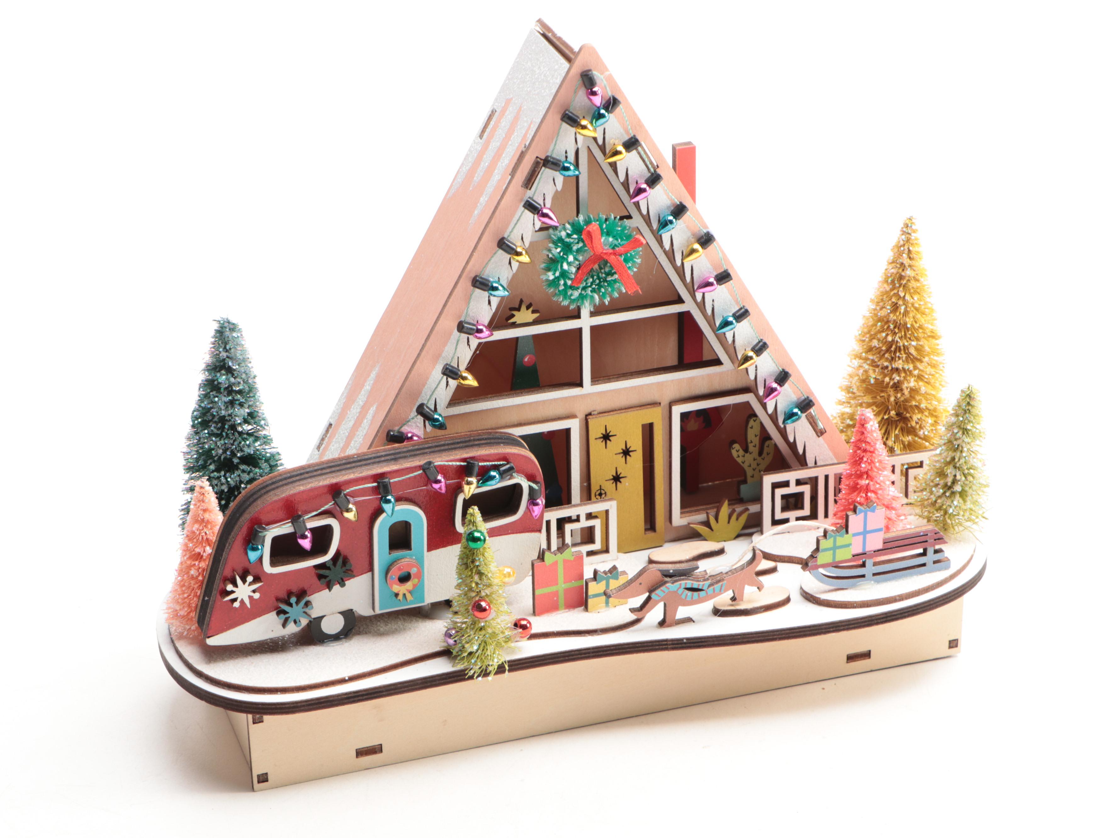 World Market Laser-Cut Wood Christmas Village Décor with Bottlebrush Trees, More