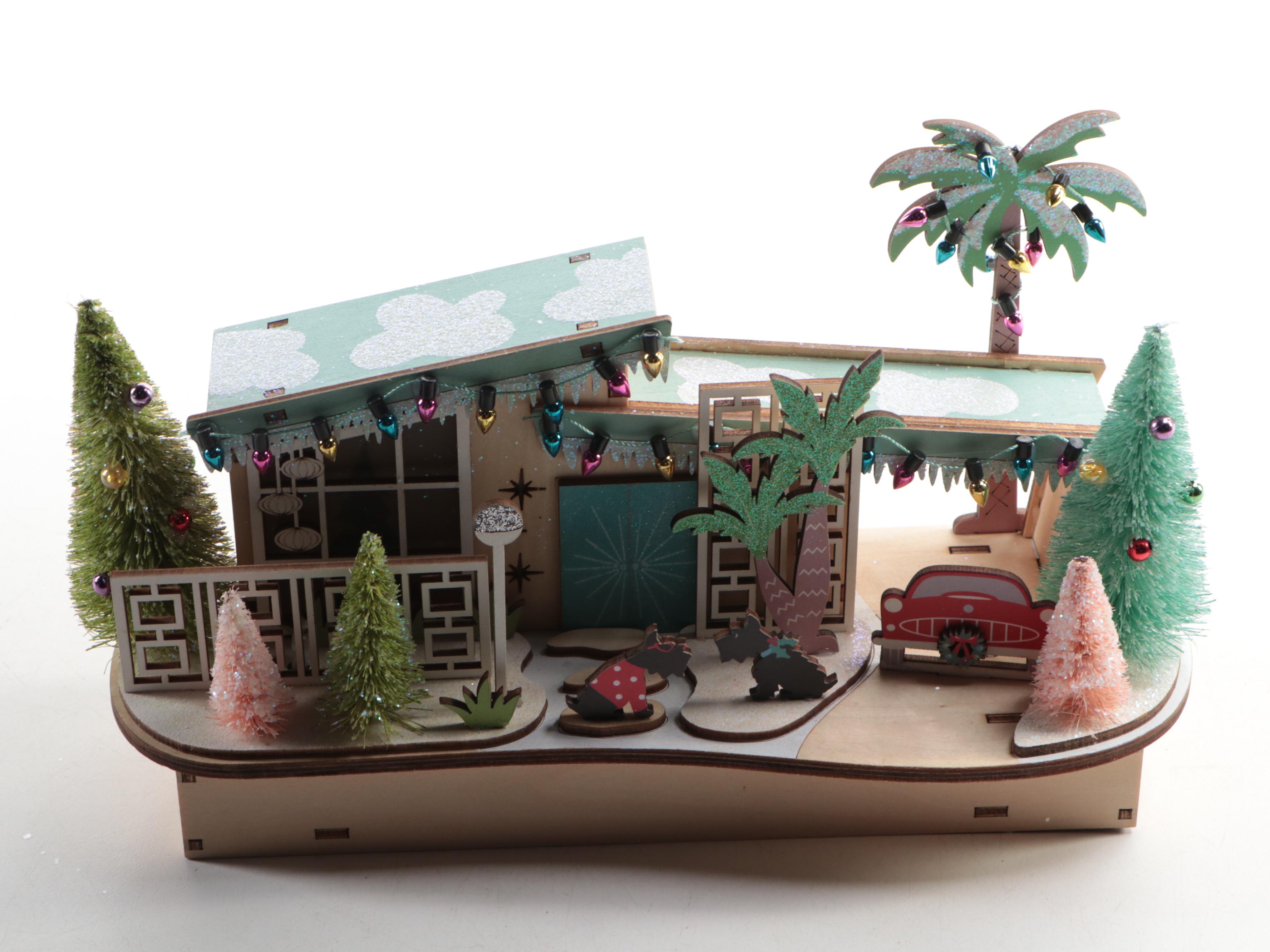 World Market Laser-Cut Wood Christmas Village Décor with Bottlebrush Trees, More