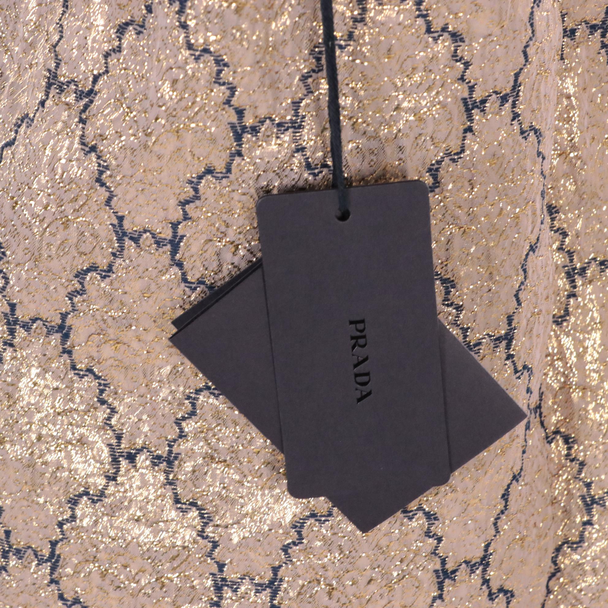 Prada Navy/Metallic Matelassé Lurex Sleeveless Top and Skirt, New with Tags