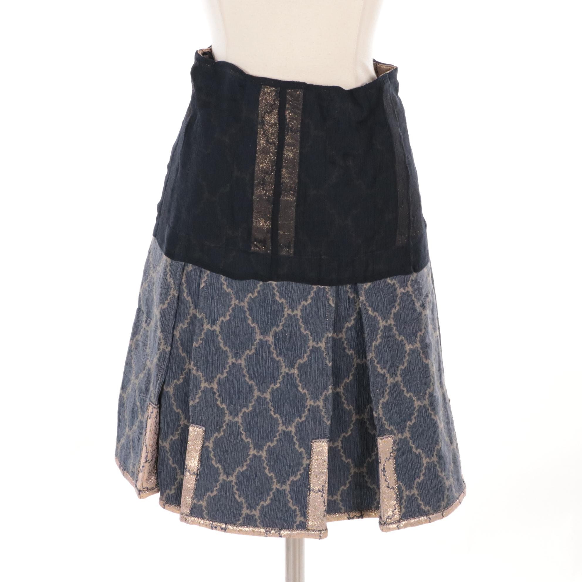 Prada Navy/Metallic Matelassé Lurex Sleeveless Top and Skirt, New with Tags