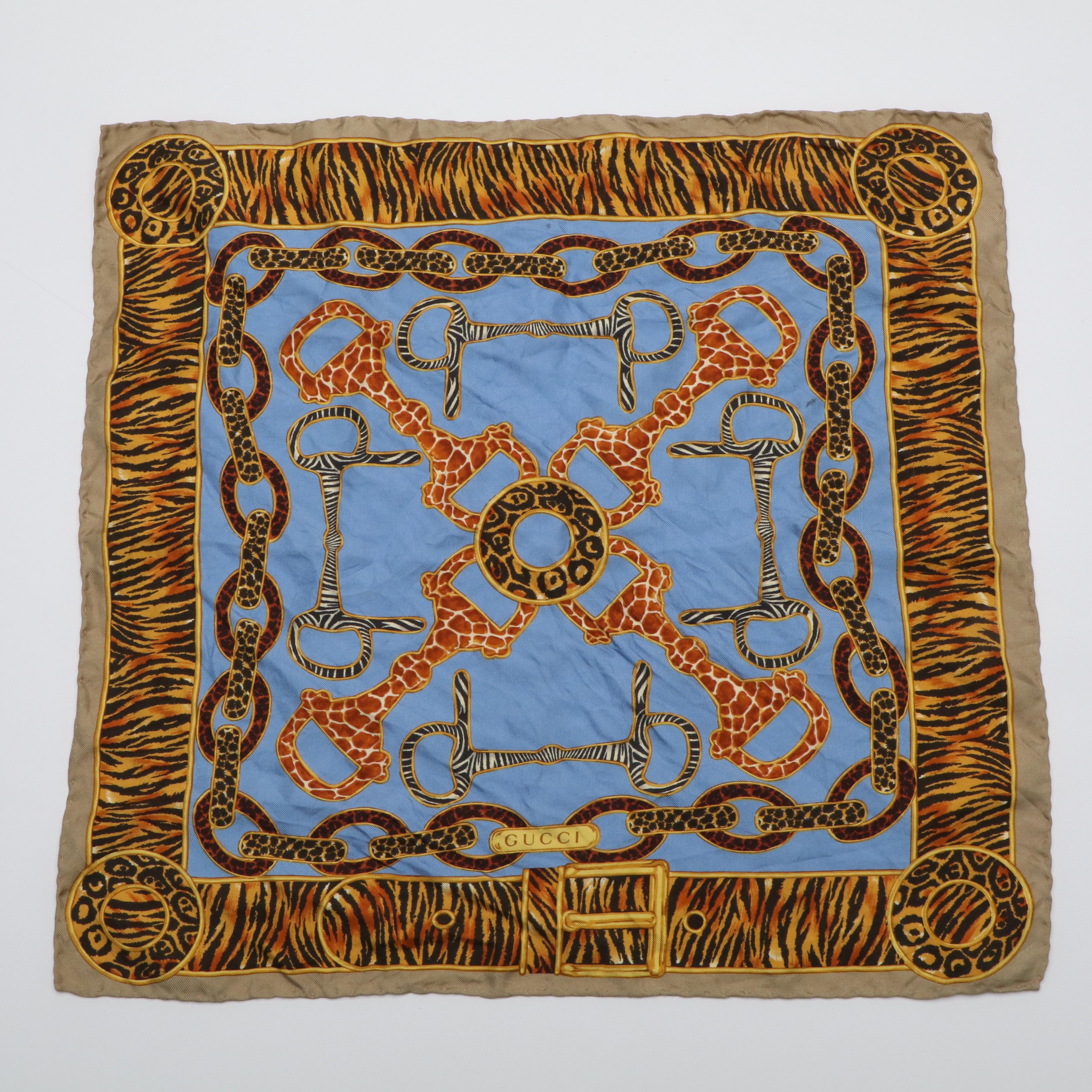 Gucci Animal-Horsebit-Print Silk Pocket Square