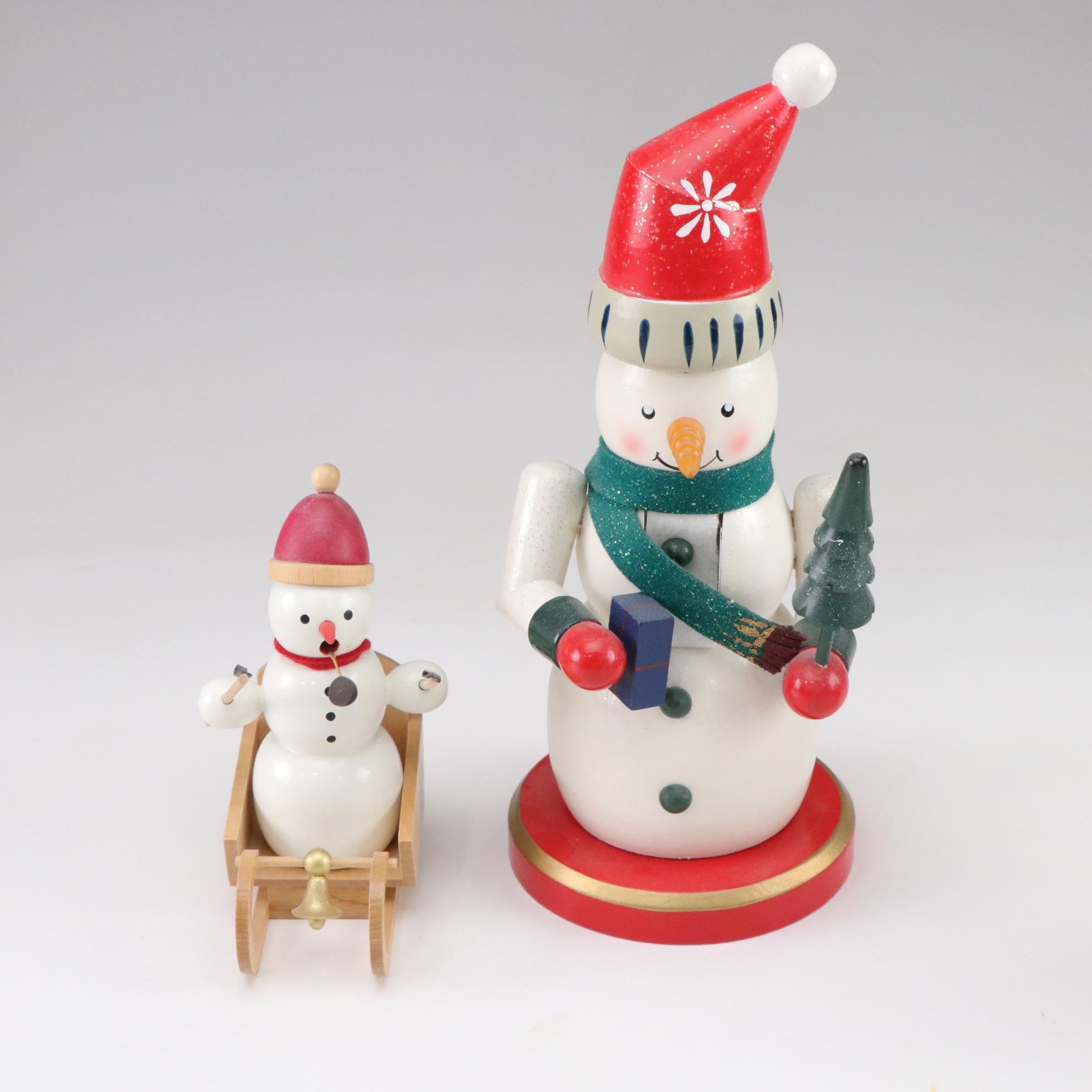 German Incense Smoker and Wooden Santa Figurines