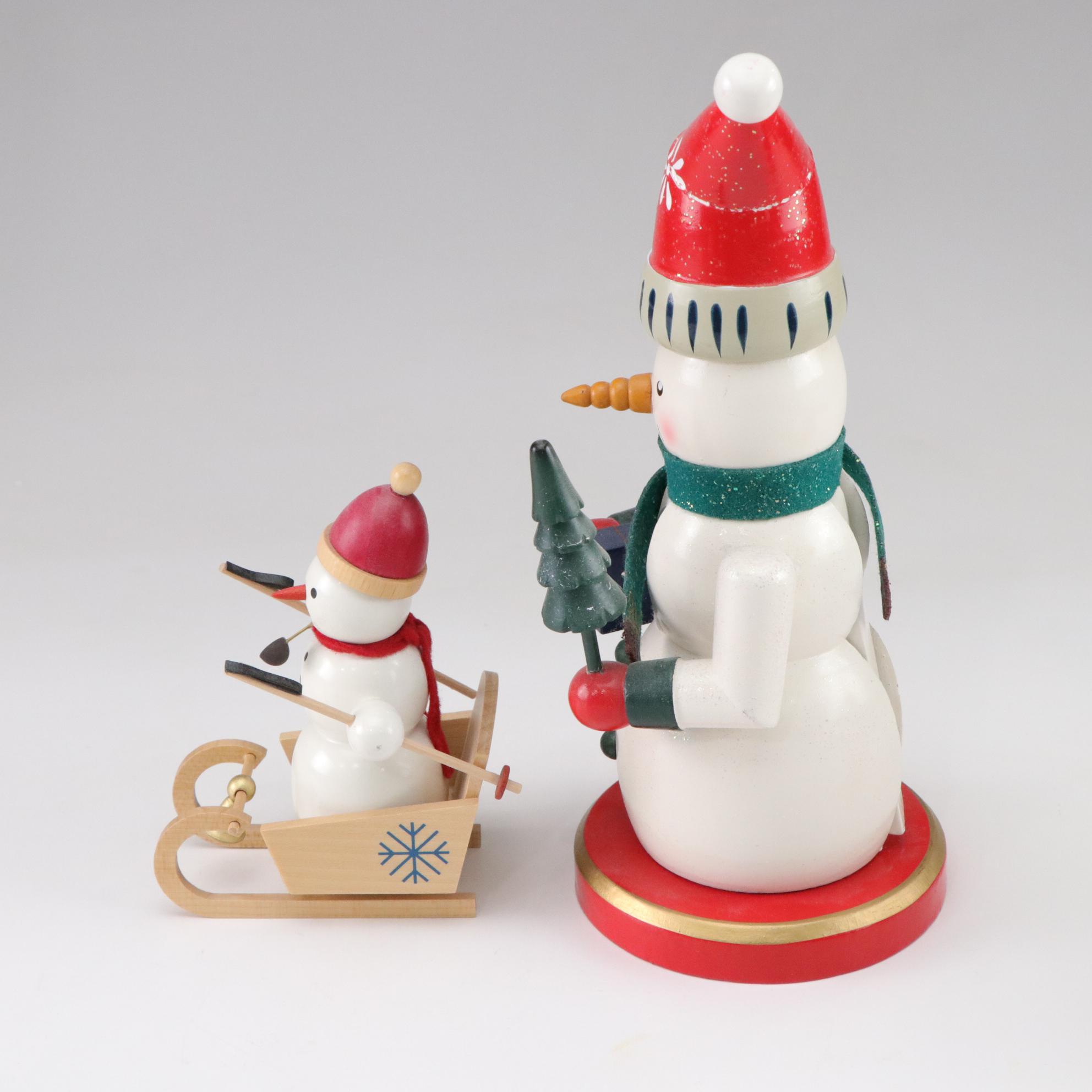 German Incense Smoker and Wooden Santa Figurines