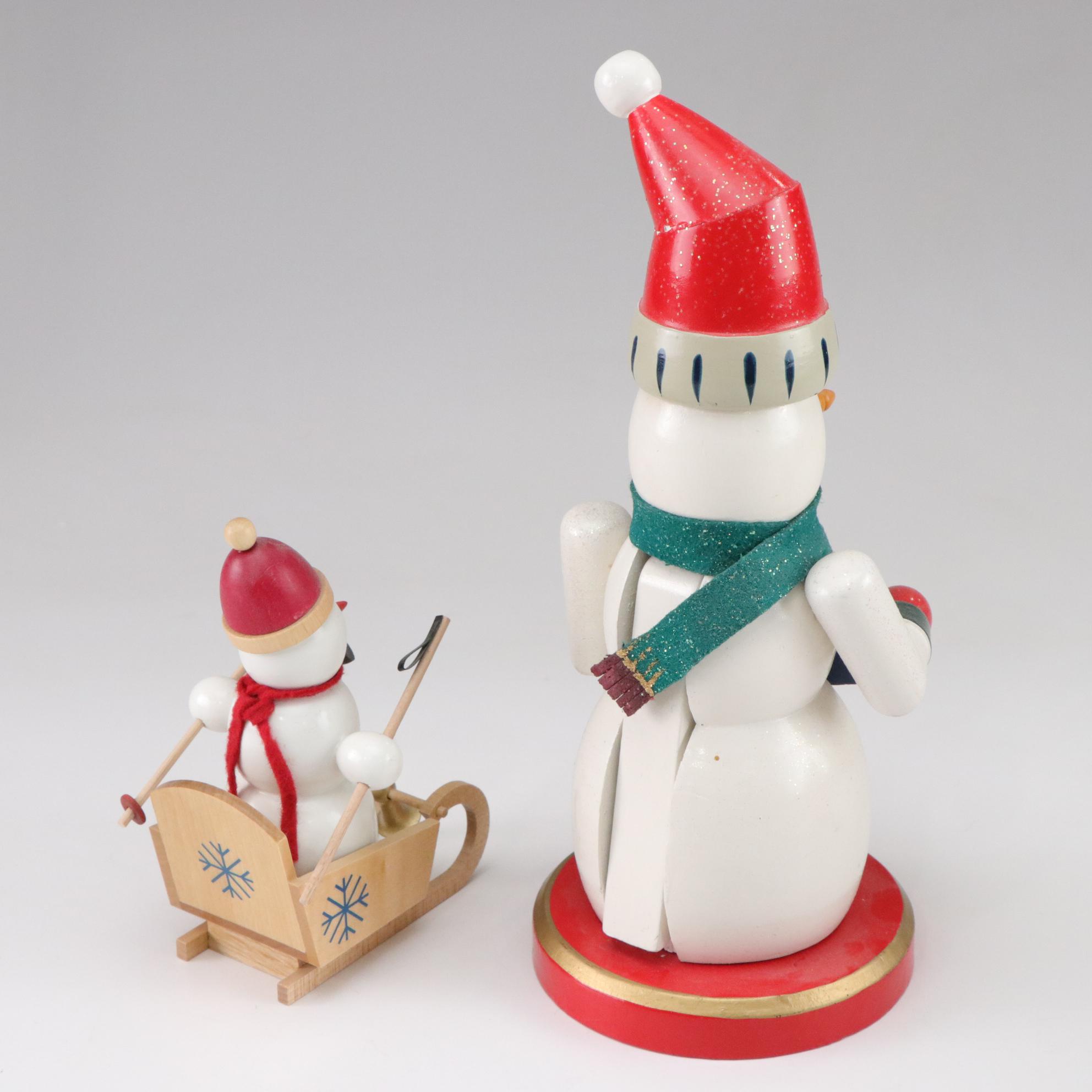 German Incense Smoker and Wooden Santa Figurines