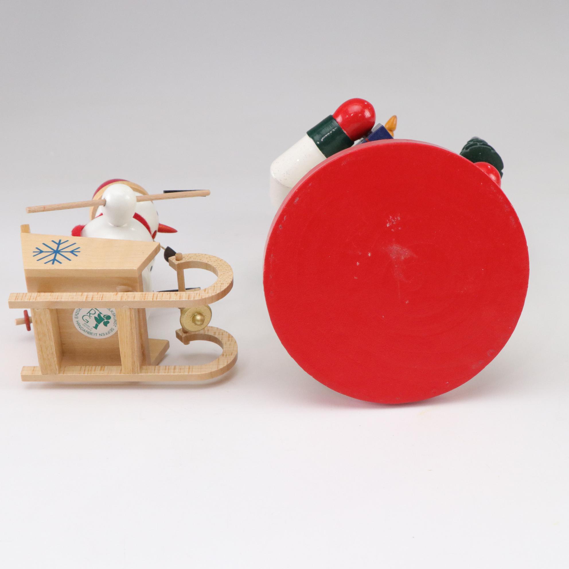 German Incense Smoker and Wooden Santa Figurines