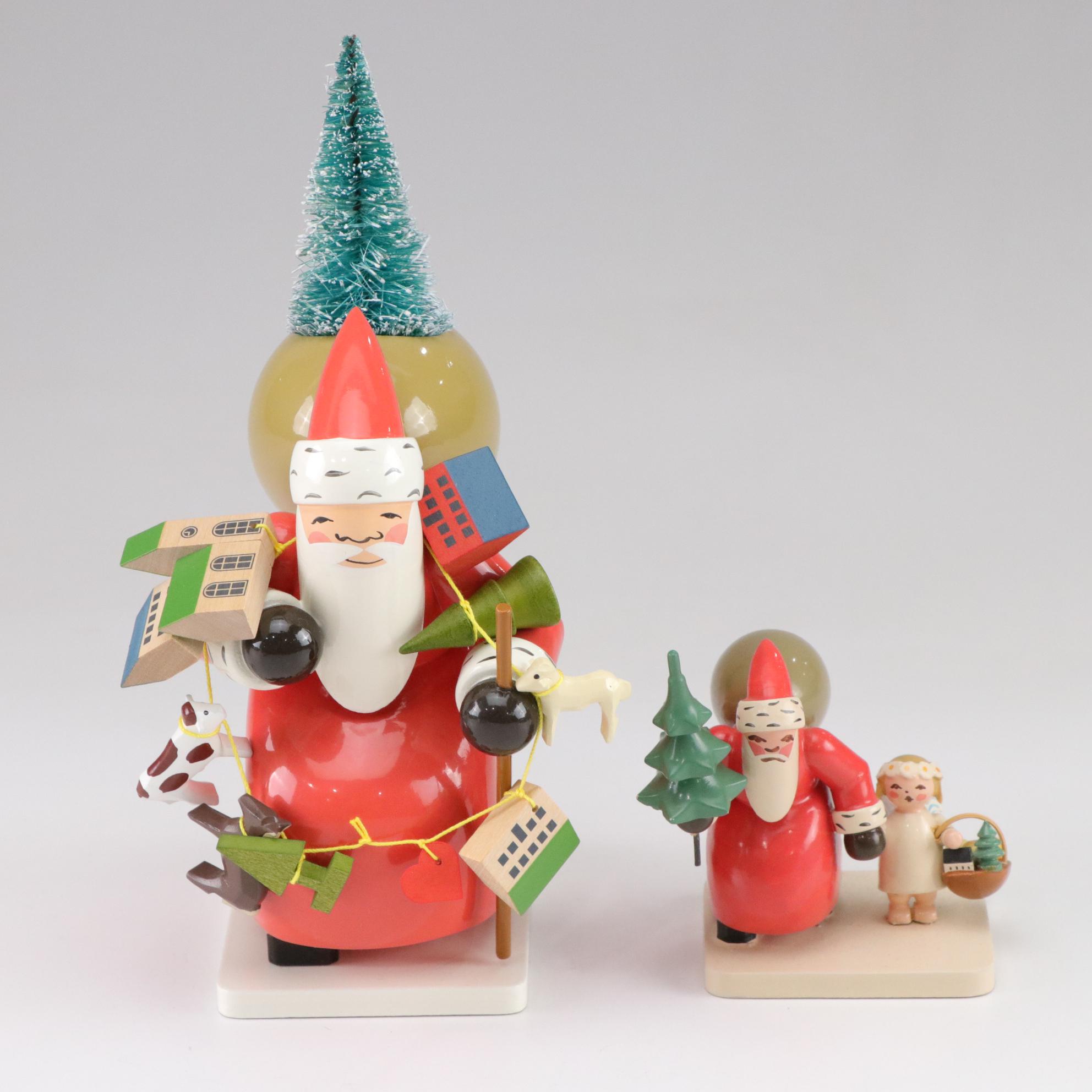 German Incense Smoker and Wooden Santa Figurines
