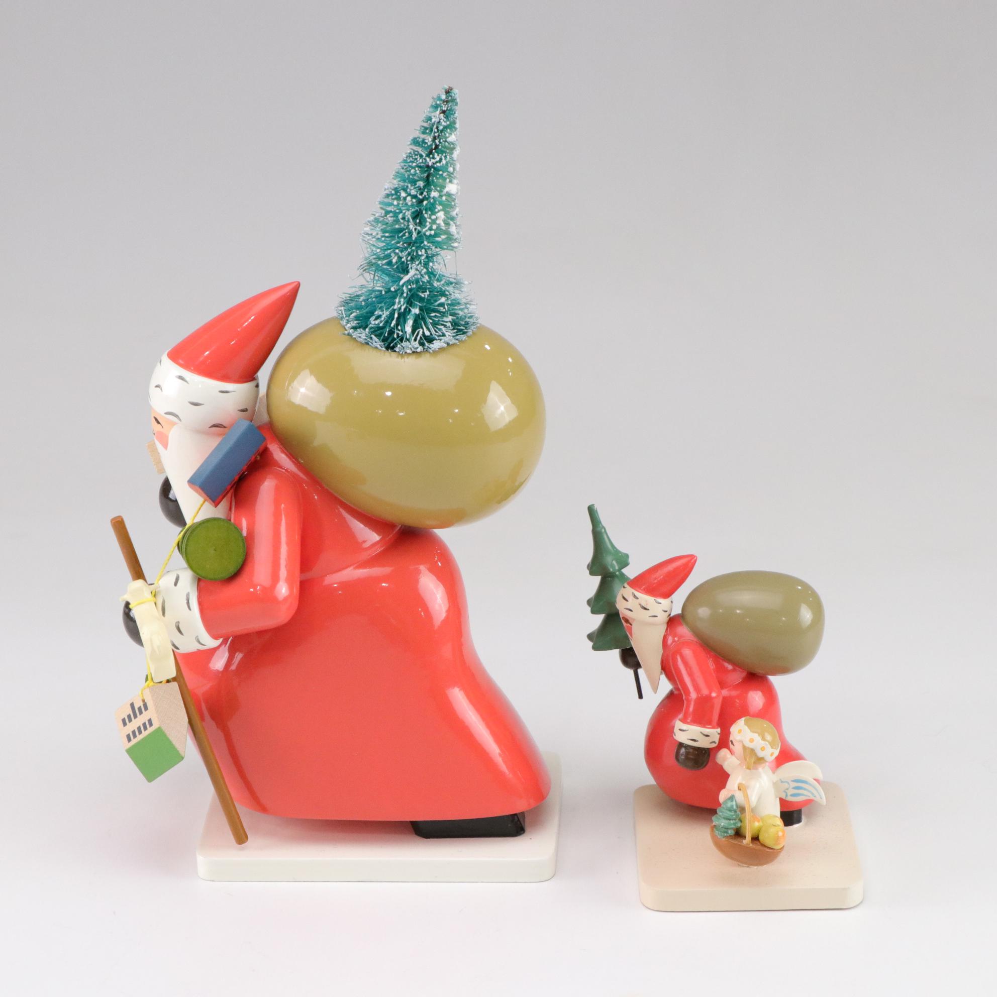 German Incense Smoker and Wooden Santa Figurines