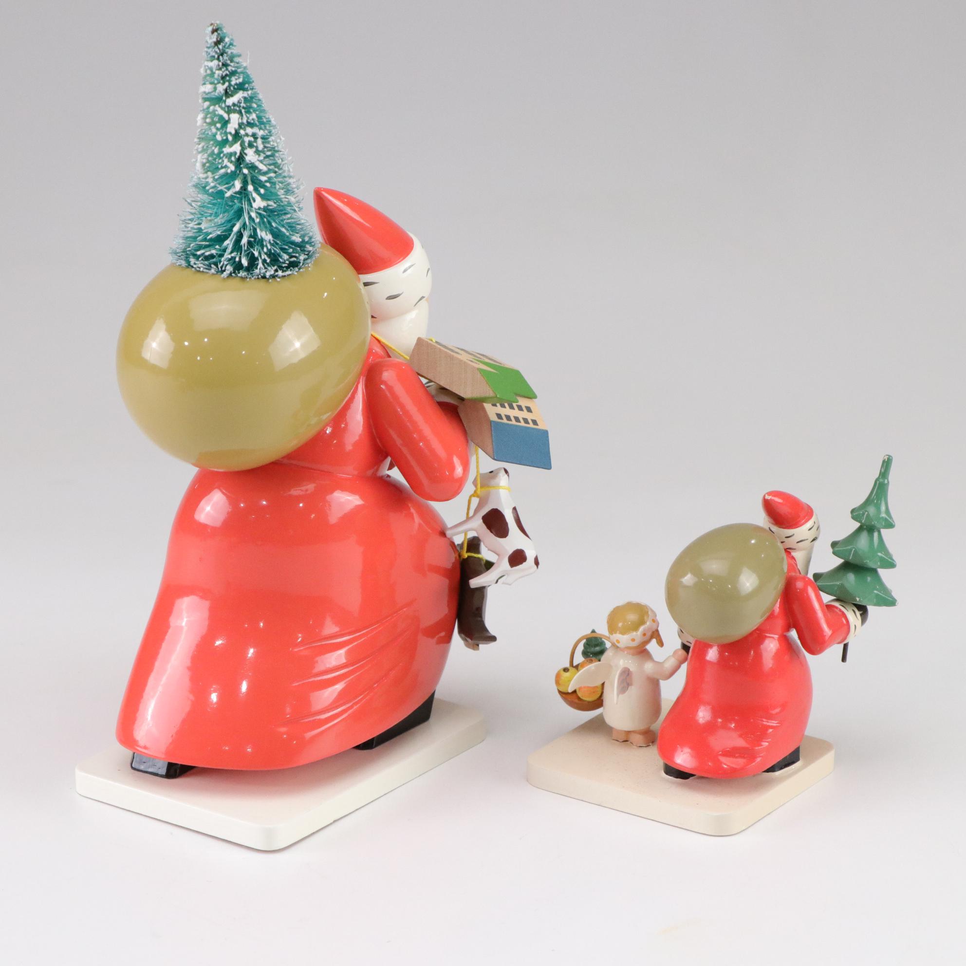 German Incense Smoker and Wooden Santa Figurines