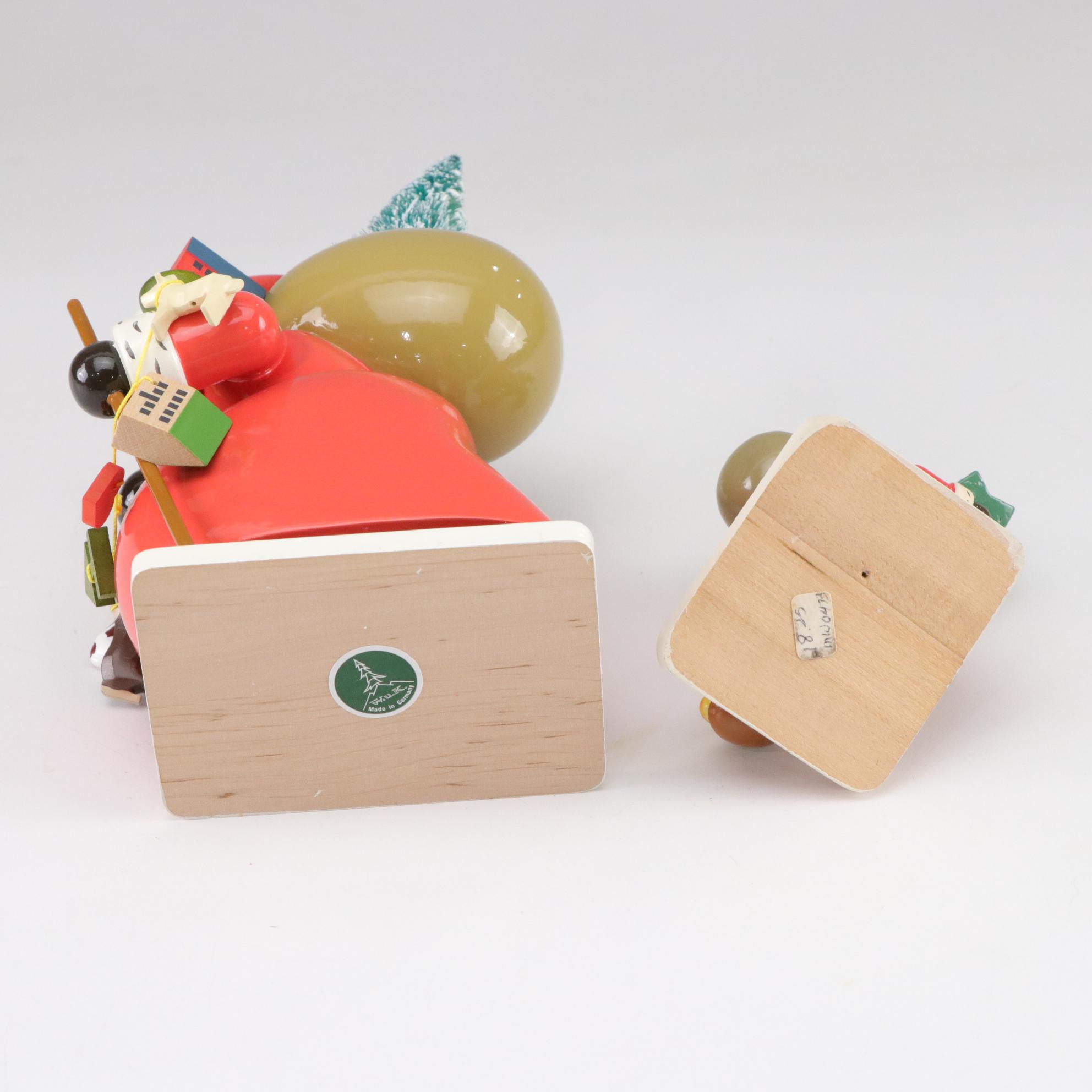 German Incense Smoker and Wooden Santa Figurines