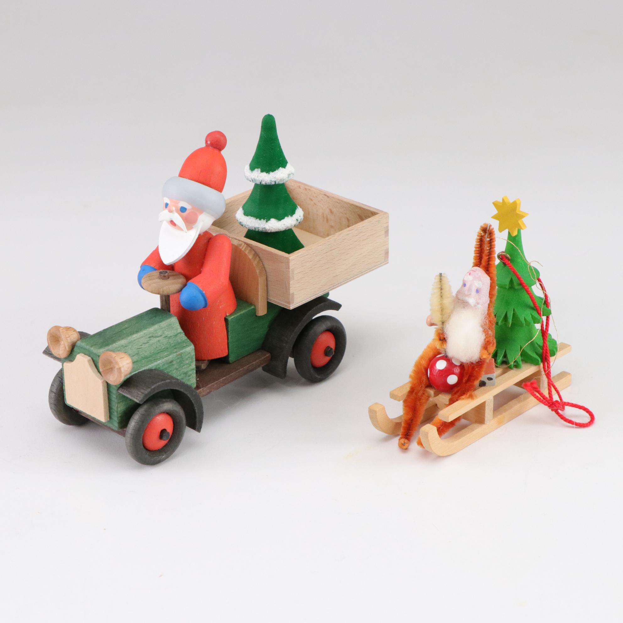 German Incense Smoker and Wooden Santa Figurines
