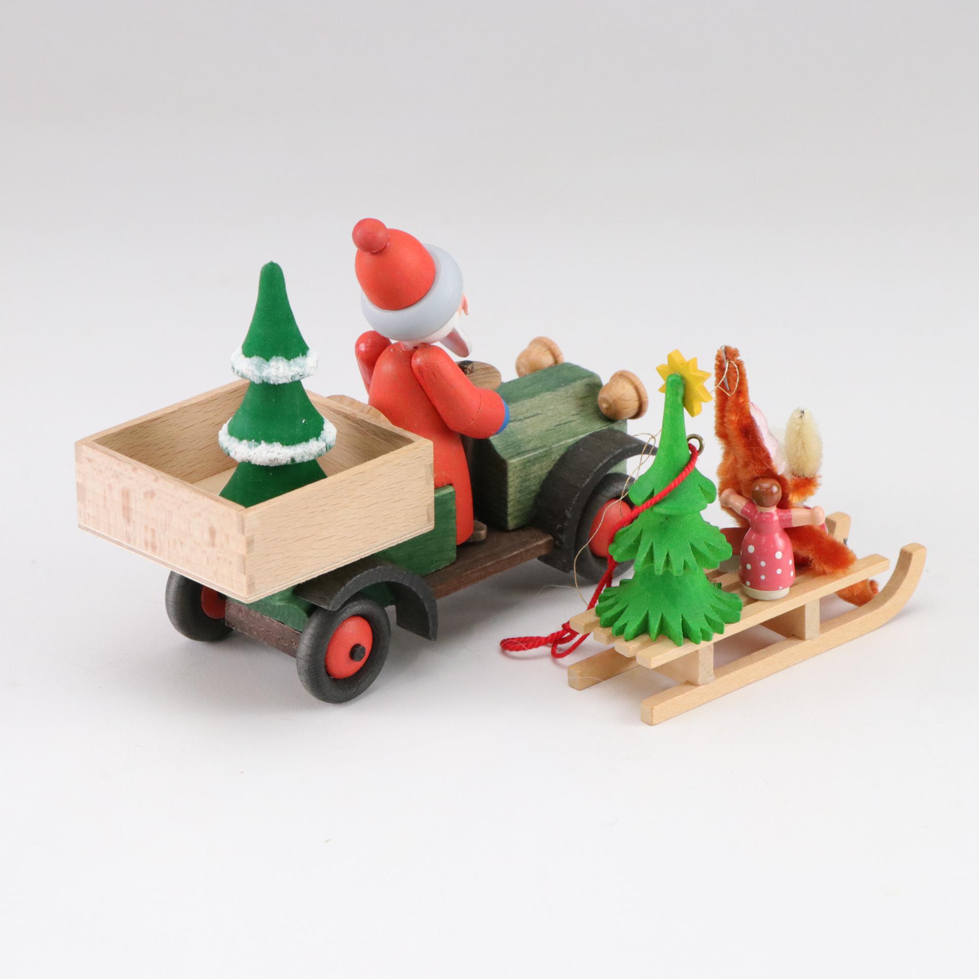 German Incense Smoker and Wooden Santa Figurines