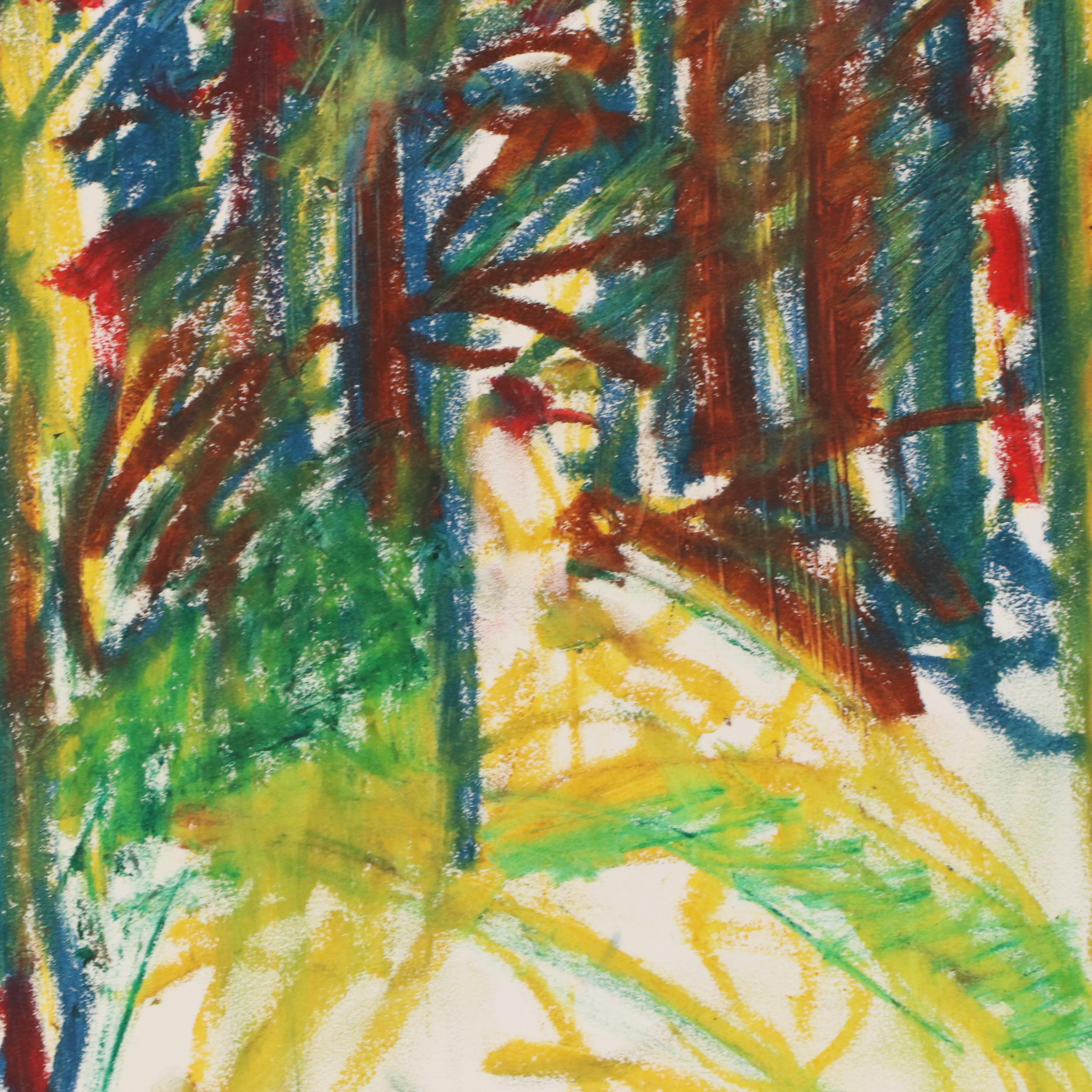 Jack Meanwell Abstract Modern Oil Pastel Drawing, 1992