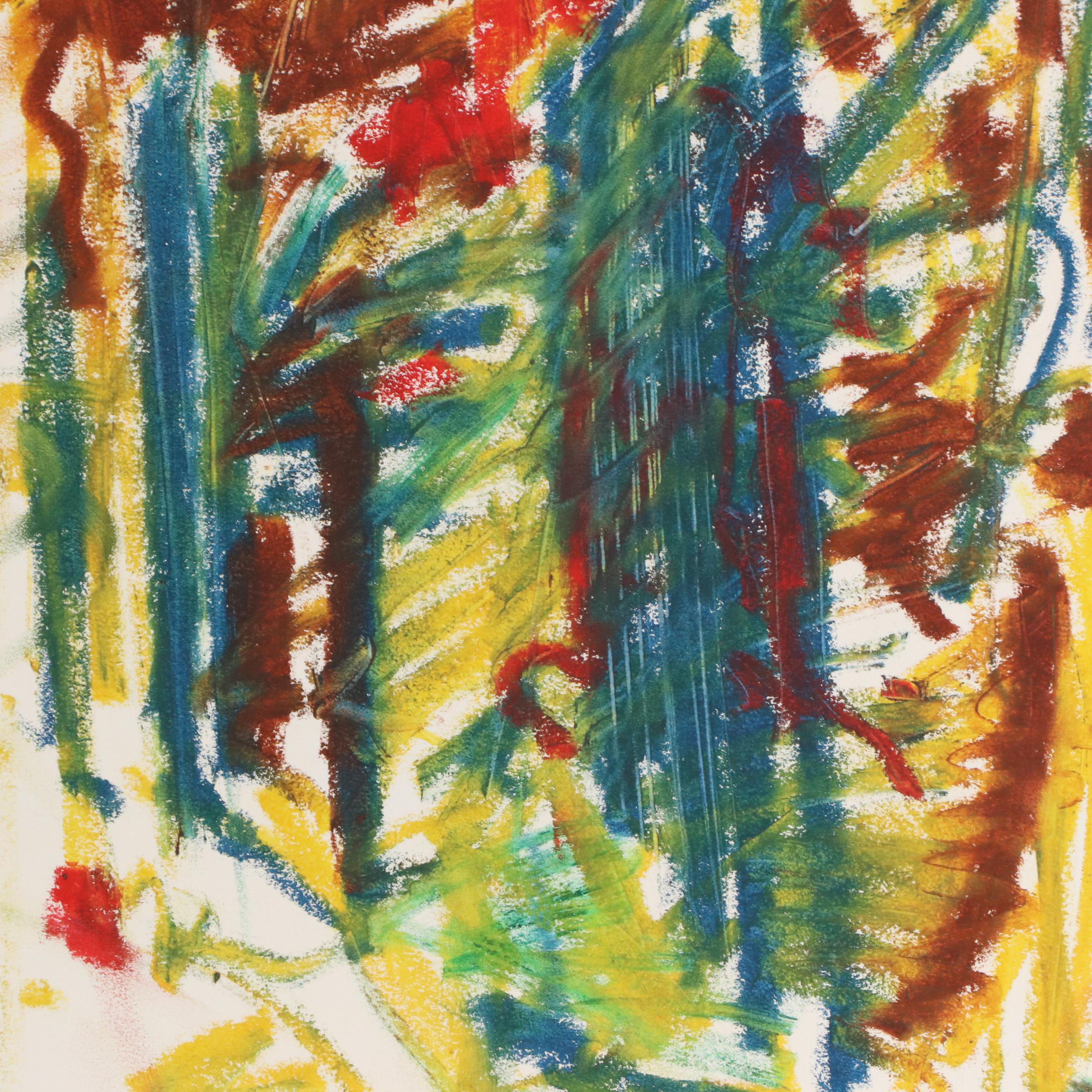 Jack Meanwell Abstract Modern Oil Pastel Drawing, 1992