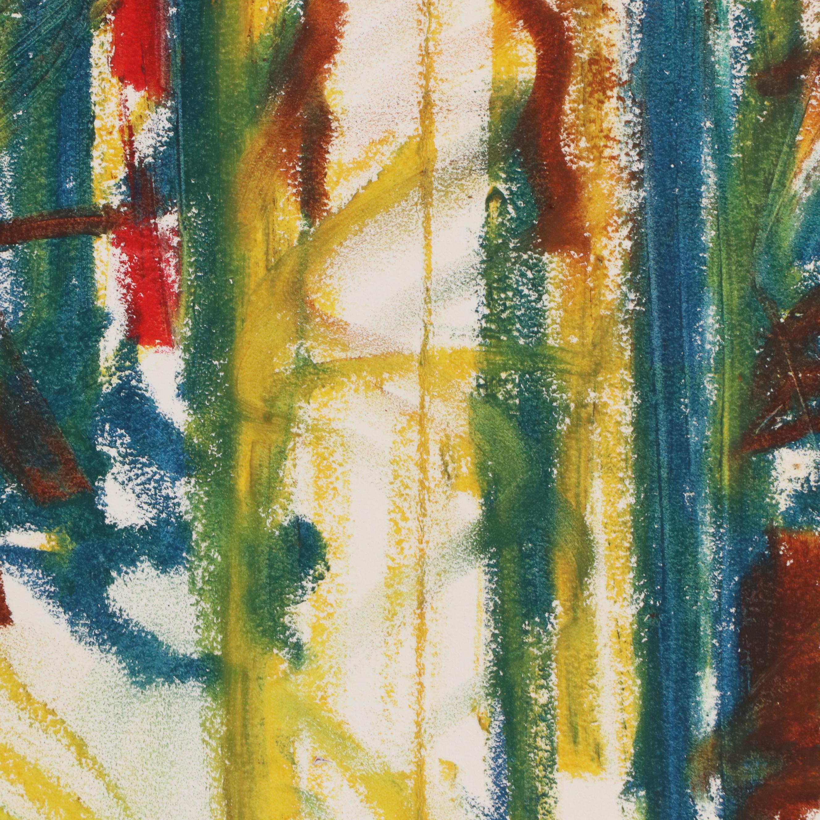 Jack Meanwell Abstract Modern Oil Pastel Drawing, 1992